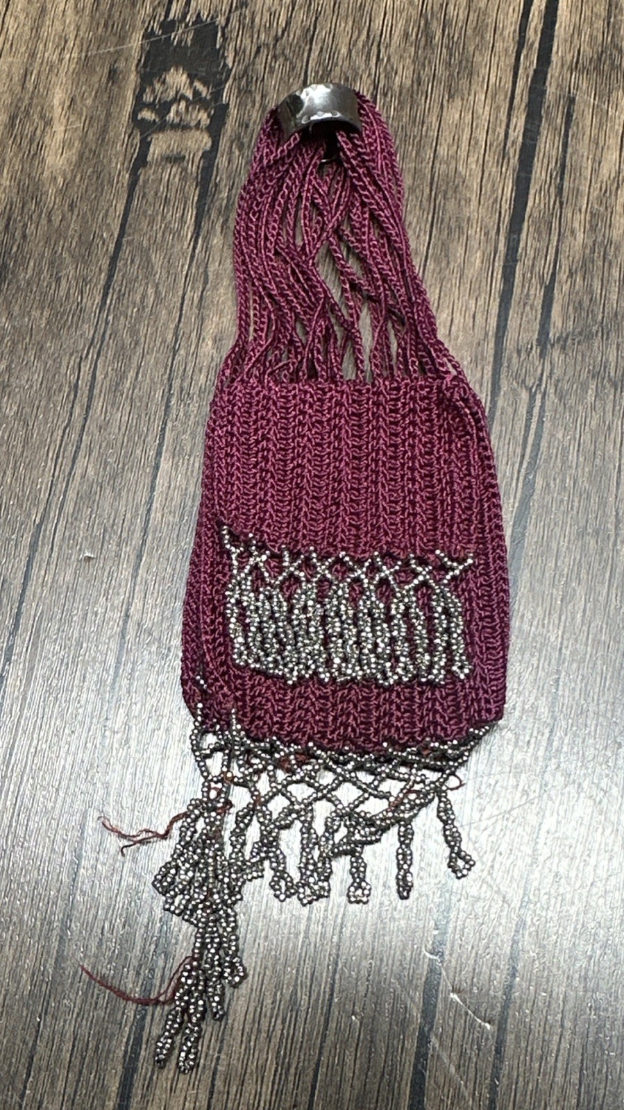Antique Victorian Crocheted Miser Purse Steel Cut Beaded Pouch AS IS