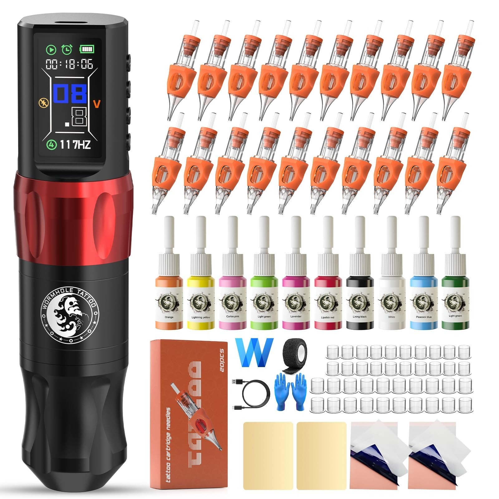Wormhole Saros Wireless Tattoo Pen Kit for Beginners Dotwork Cartridge Needles