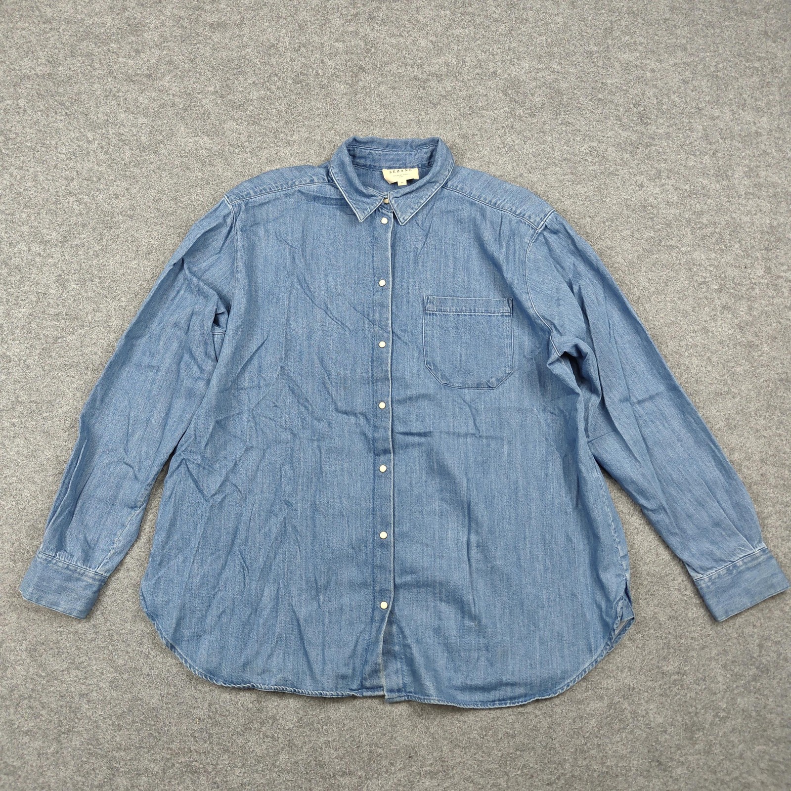 SÉZANE Button-Up Womens 36 Blue Denim 100% Cotton Relaxed Fit Chambray Casual SÉZANE Button-Up Womens 36 Blue Denim 100% Cotton Relaxed Fit Chambray Casual