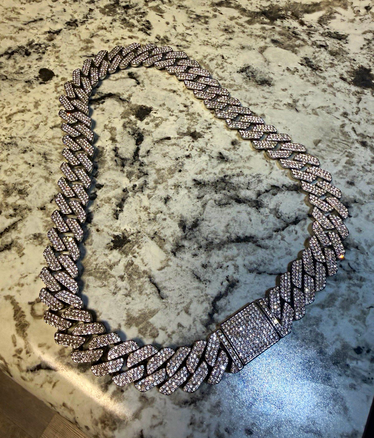 22 inch Silver Rhinestone Iced Out Cuban Link Chain Necklace, Moissanite 22 inch Silver Rhinestone Iced Out Cuban Link Chain Necklace, Moissanite