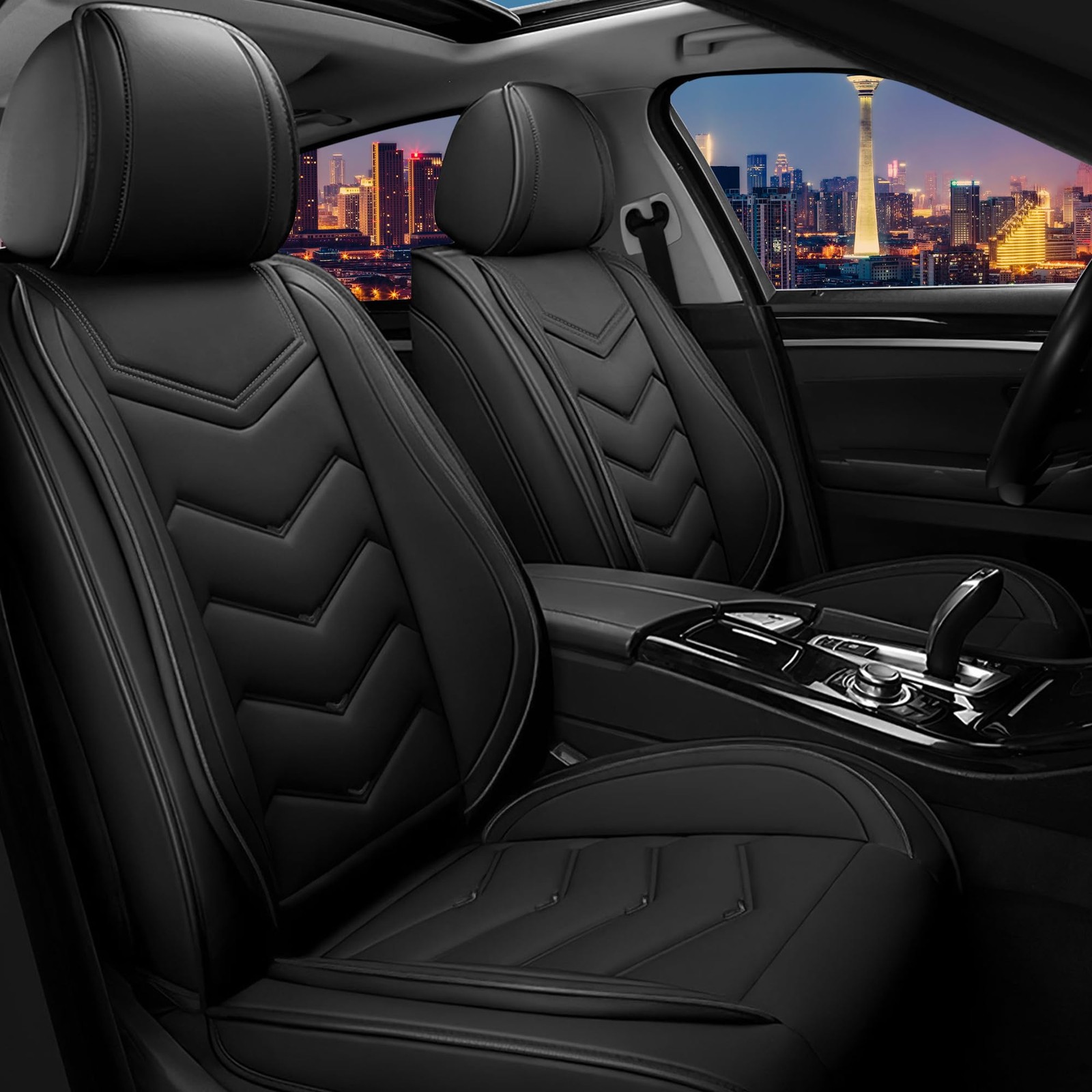 for Chrysler 300 Car Seat Covers 2005-2023 Premium Nappa Leather Sport 2PCS Blac