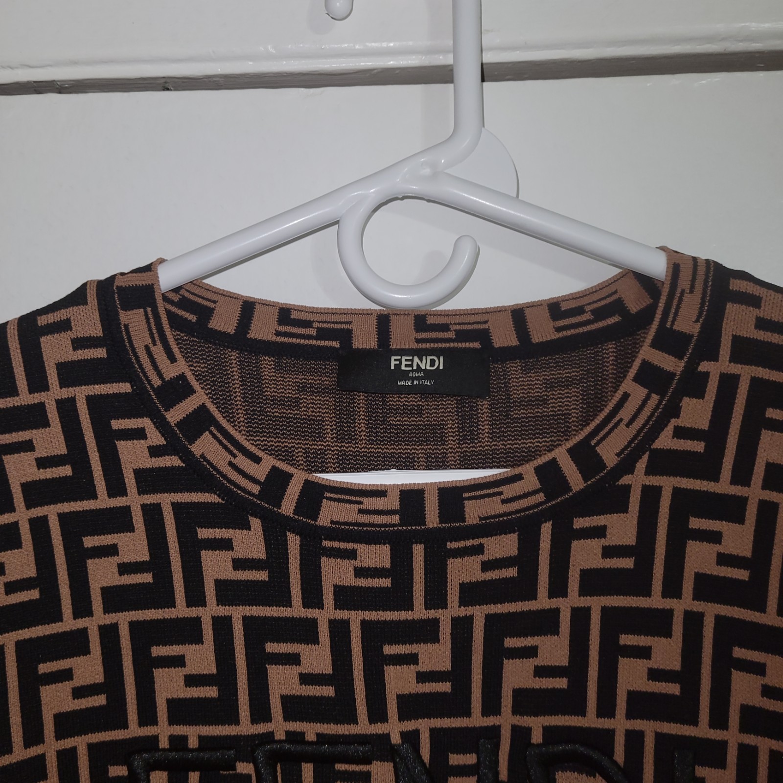 🔥 RARE FENDI ROMA Vintage FF Zucca Monogram Brown Black Logo T-Shirt Size S
