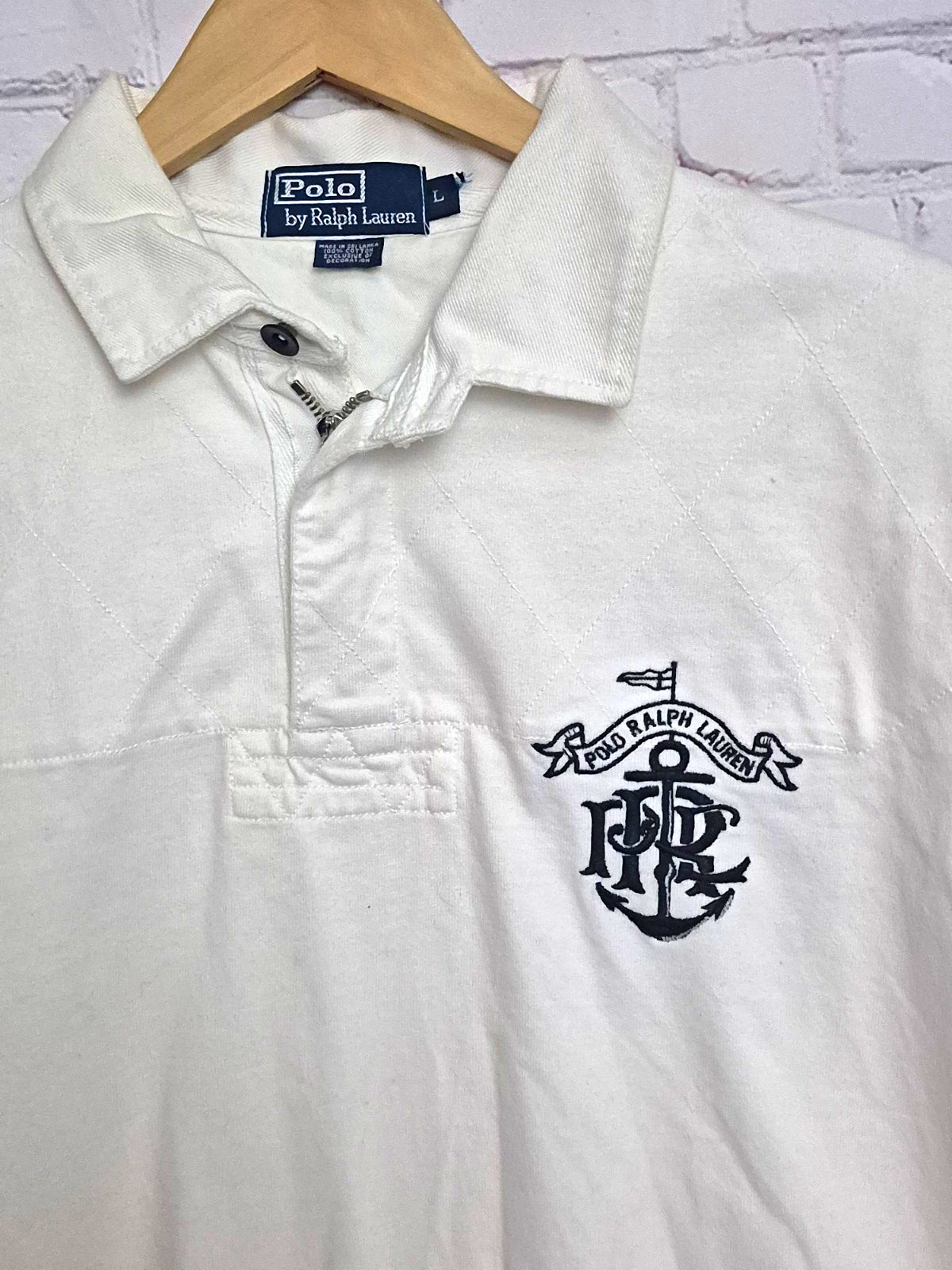 Vintage Ralph Lauren Mens L White Polo Embroidered Nautical Logo Cotton Knit Vintage Ralph Lauren Mens L White Polo Embroidered Nautical Logo Cotton Knit