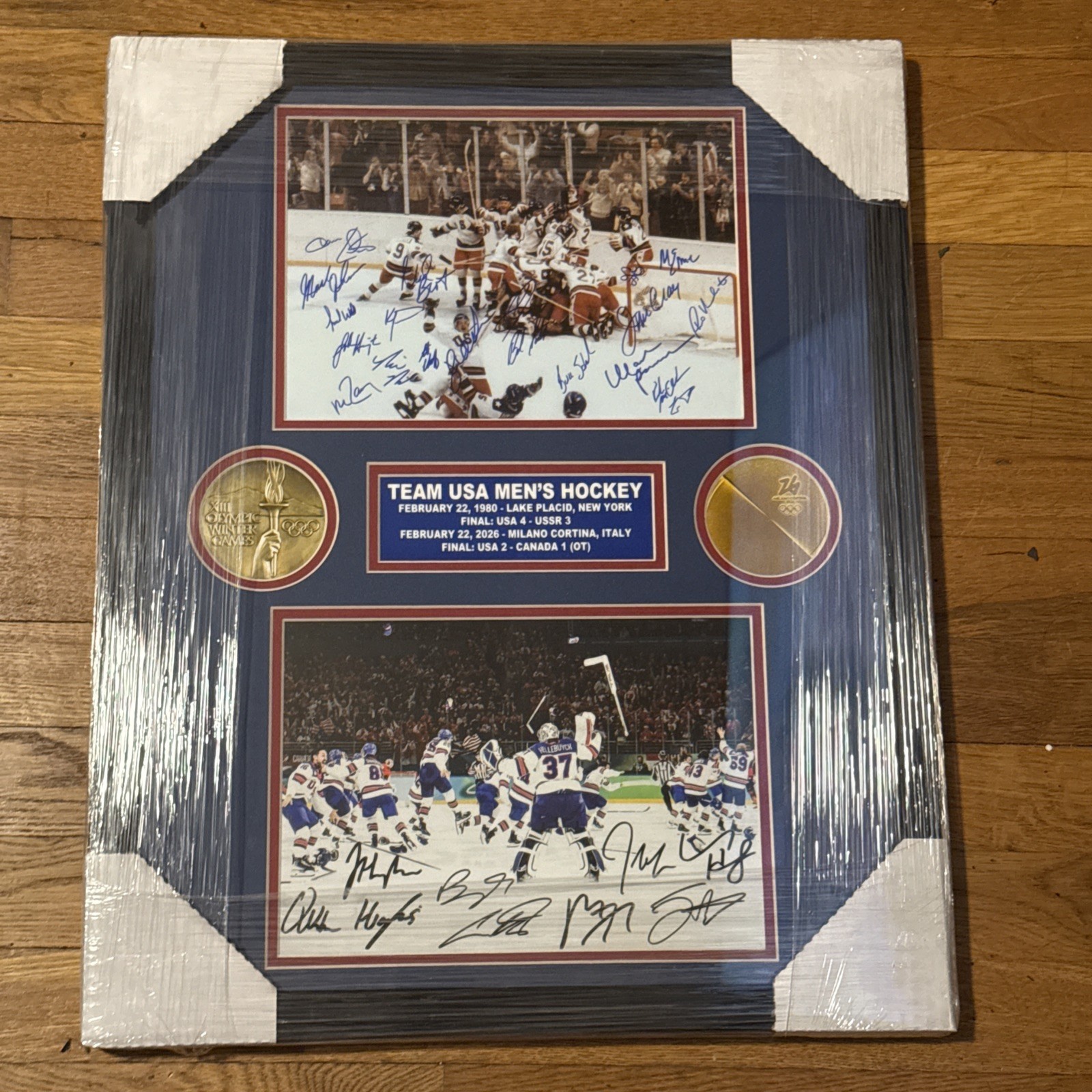 Team USA Signed Hockey Framed Display Photo 1980 & 2026 Winter Olympics Team USA Signed Hockey Framed Display Photo 1980 & 2026 Winter Olympics