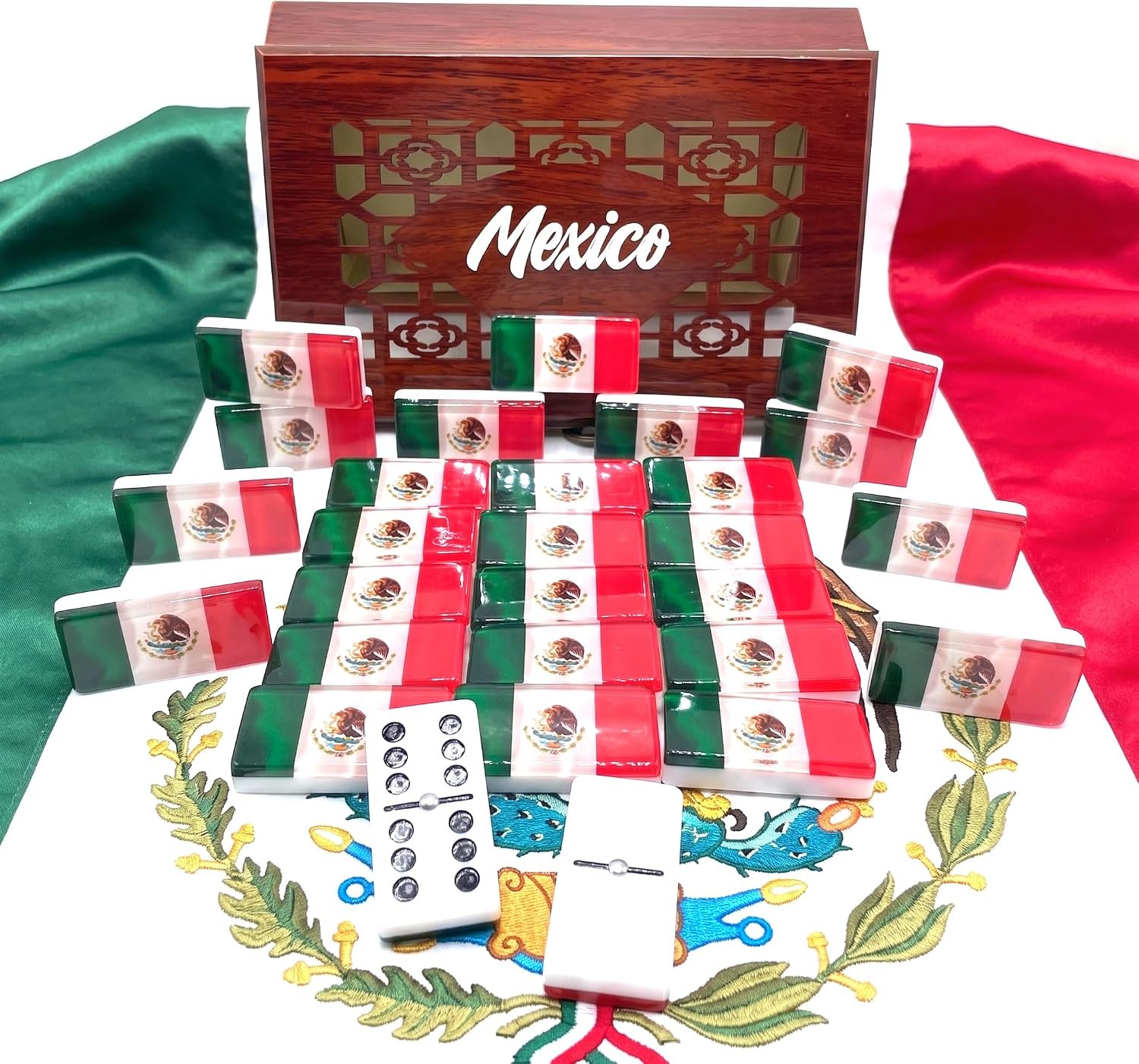 Mexico flag Dominoes Premium Edition Mexican Dominoes Set Deluxe – Double Six