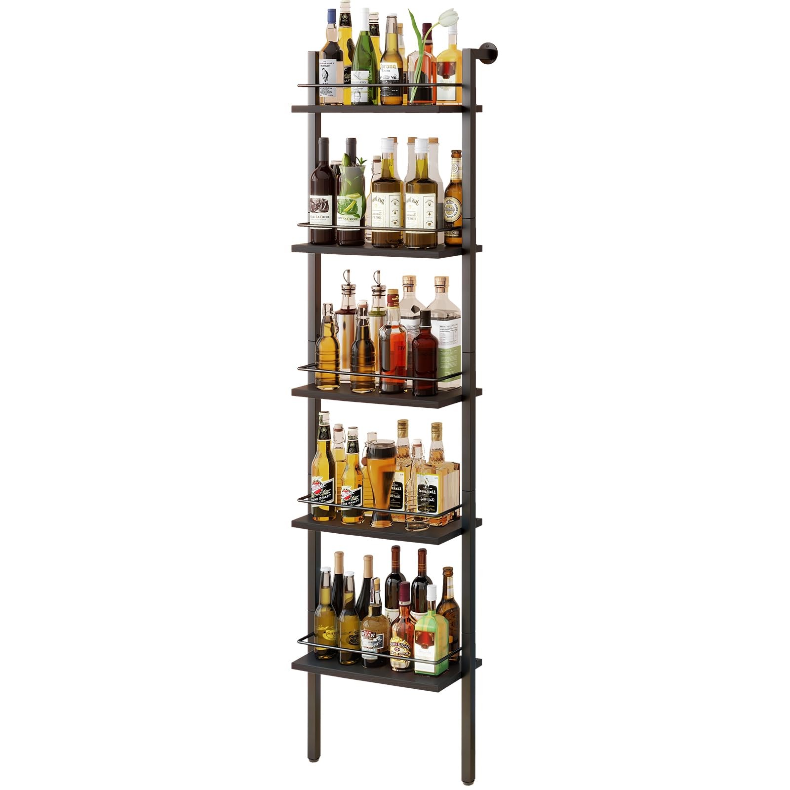 YMYNY 5-Tier Wall Mounted Floating Wine Rack Black HWR001B