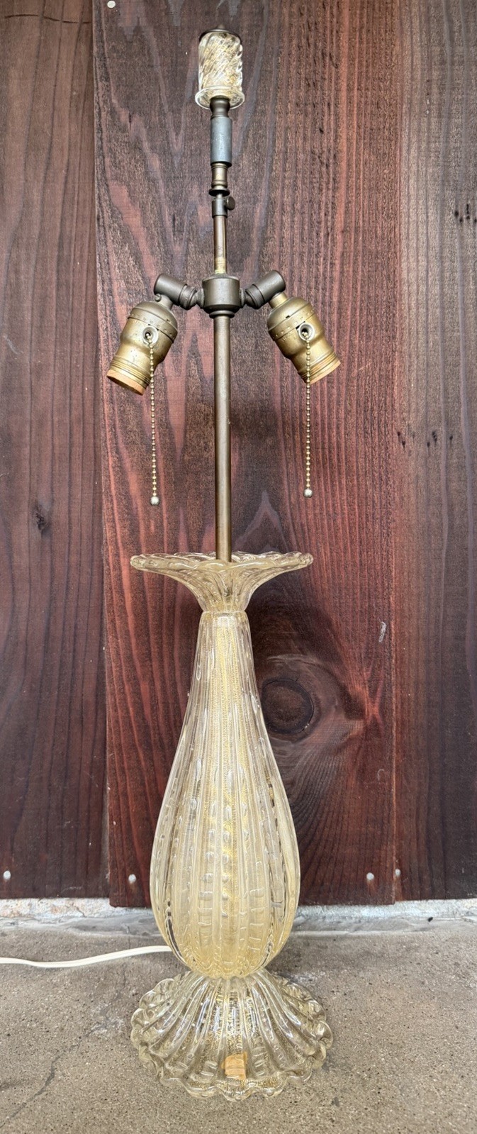 1950s Murano Barovier & Toso Gold Leaf+Controlled Bubble Table Lamp Orig. Finial