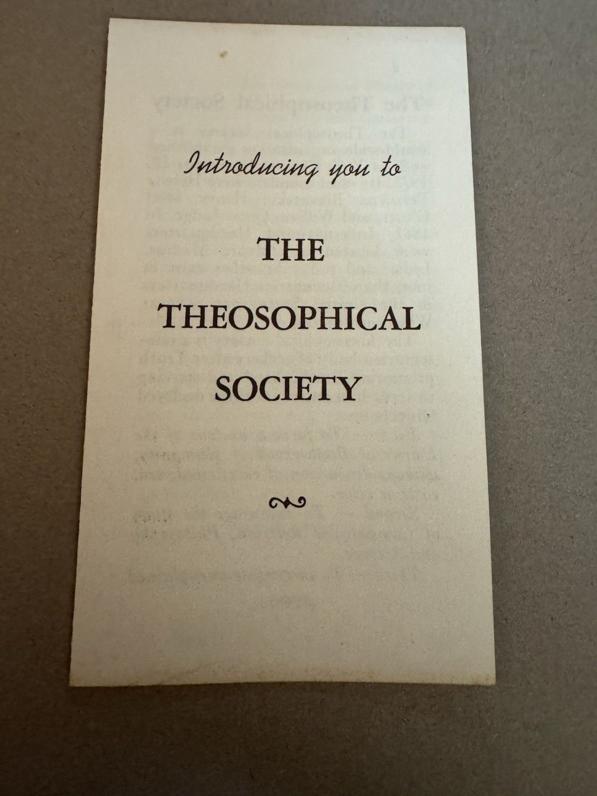 Vintage Introducing You To The Theosophical Society Pamphlet