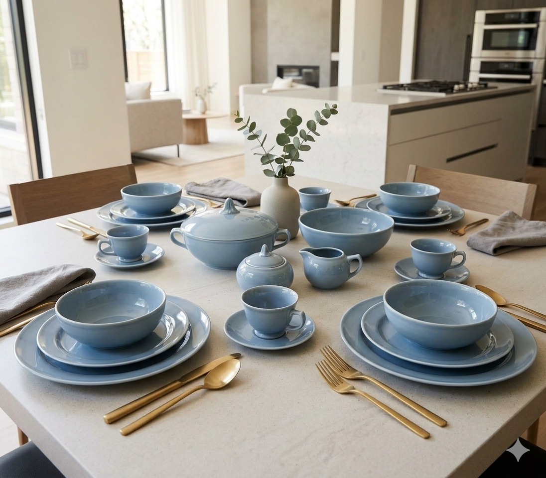 Vintage T.S.&T. Lu-Ray Pastels Light Blue 49-Piece Collectible Dinnerware Set