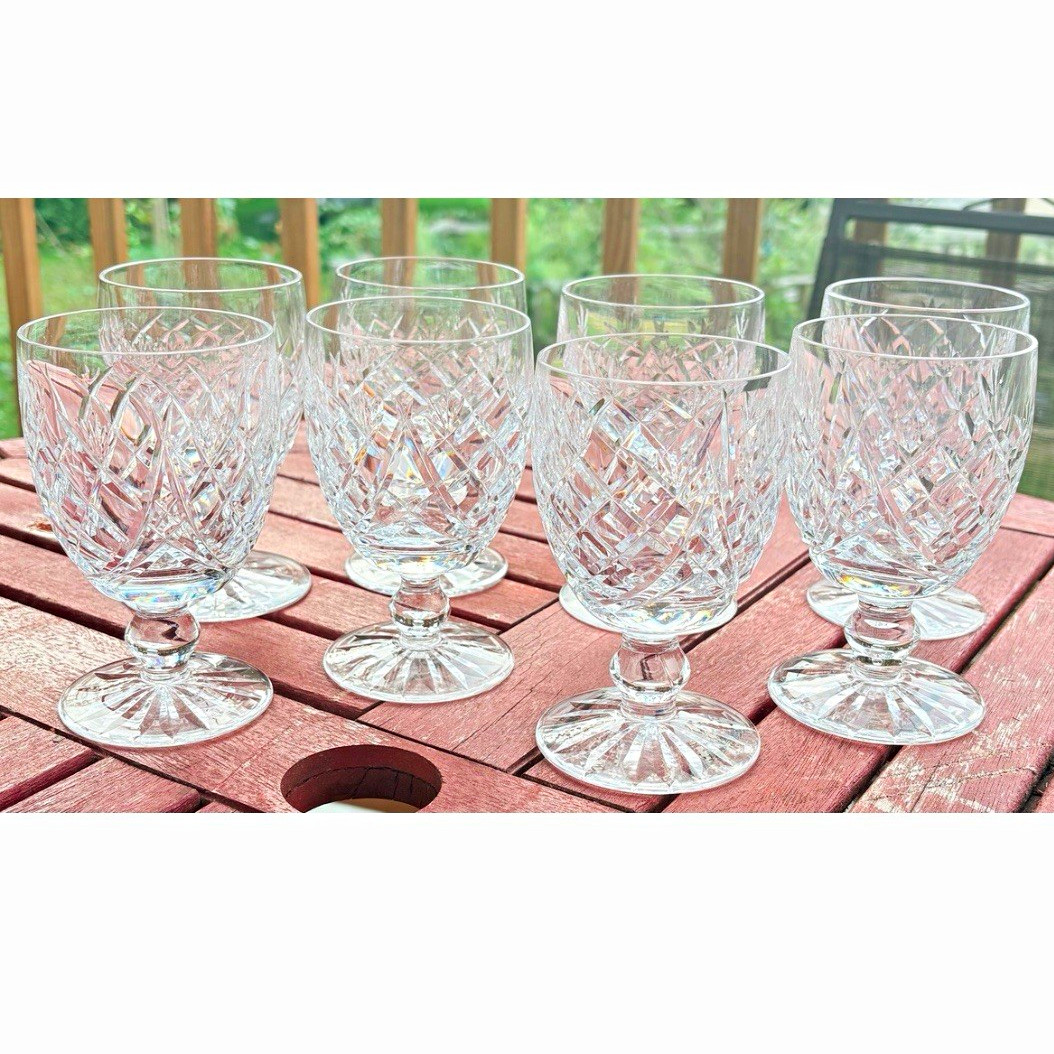 Waterford Crystal Donegal Water Goblets - Set of 8 Signed Glasses 5.75