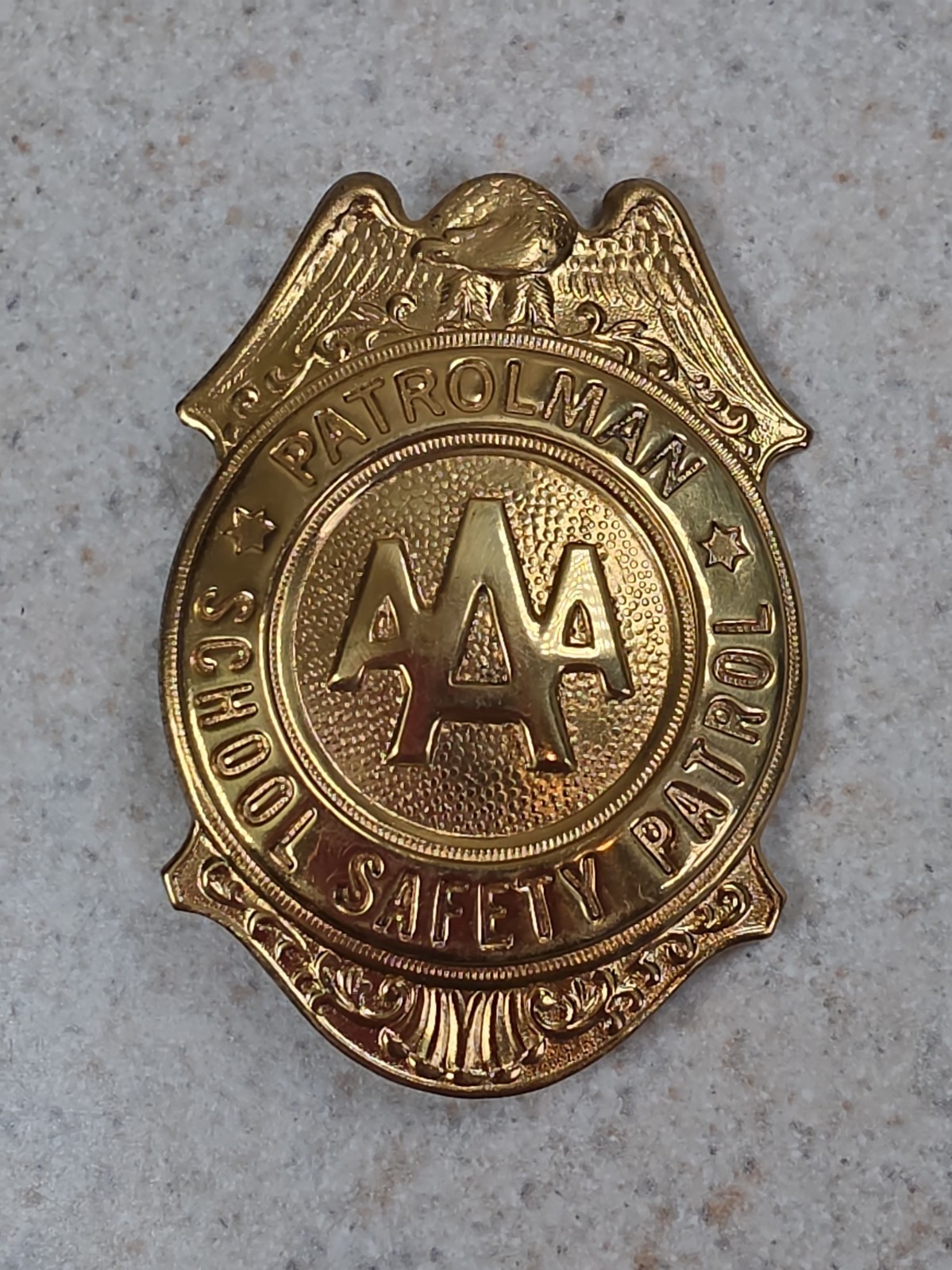 Vintage Grammes AAA School Safety Patrol Patrolman Badge Gold Tone Vintage Grammes AAA School Safety Patrol Patrolman Badge Gold Tone
