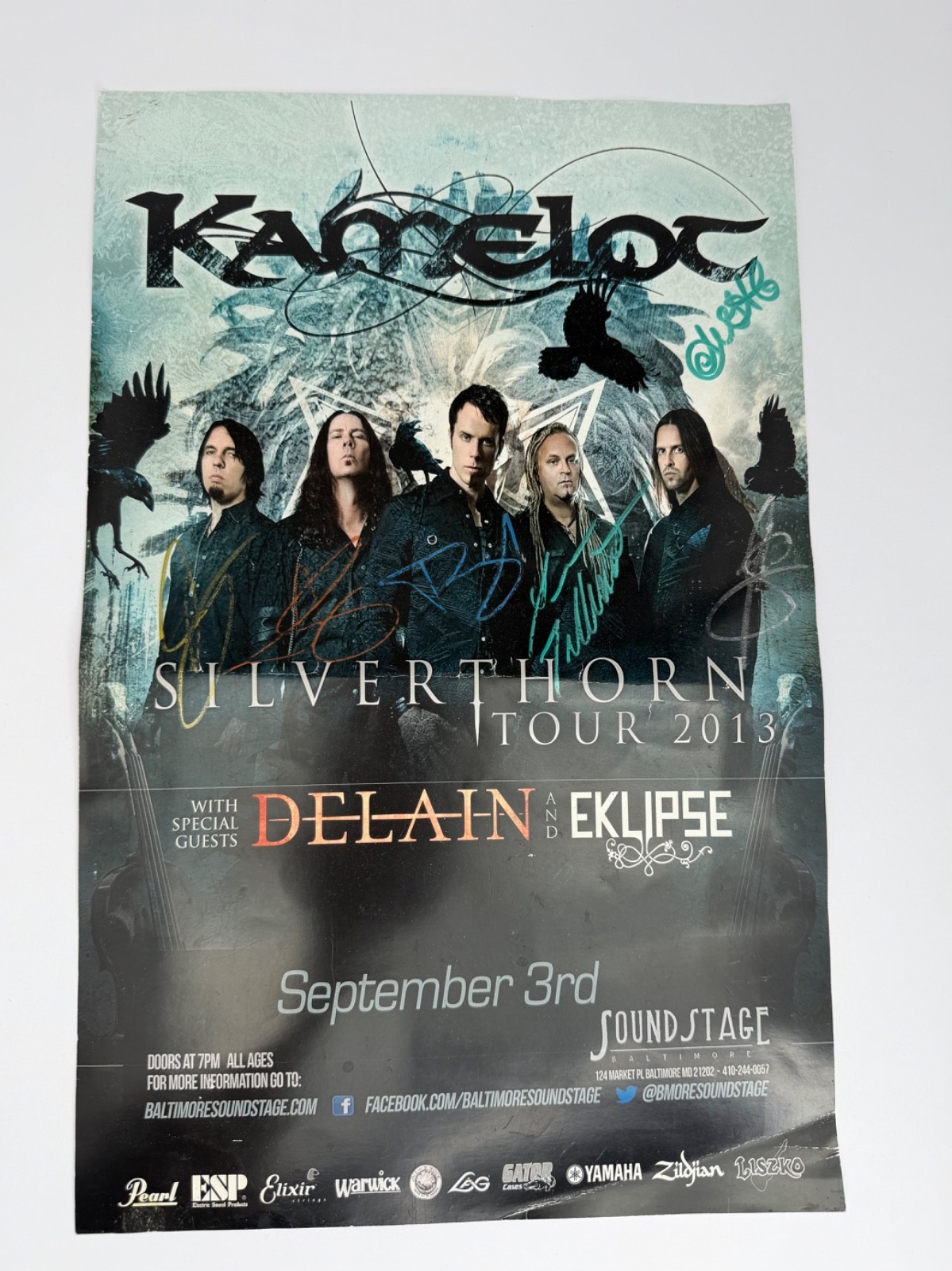 Kamelot Signed Poster Autographed Silverthorn Tour 2013 Baltimore MD Soundstage
