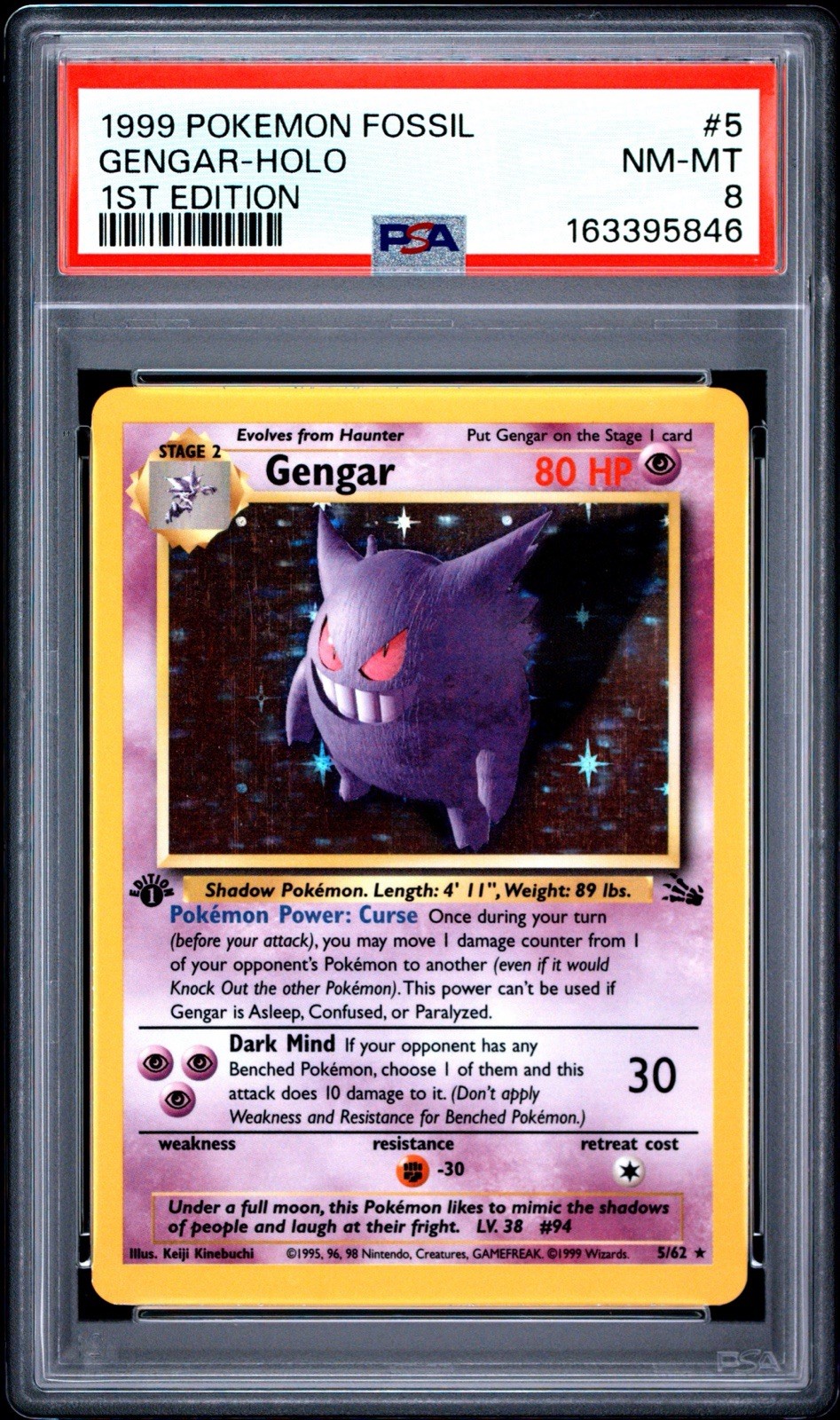 1999 POKEMON FOSSIL 1ST EDITION #5 GENGAR-HOLO PSA 8 1999 POKEMON FOSSIL 1ST EDITION #5 GENGAR-HOLO PSA 8