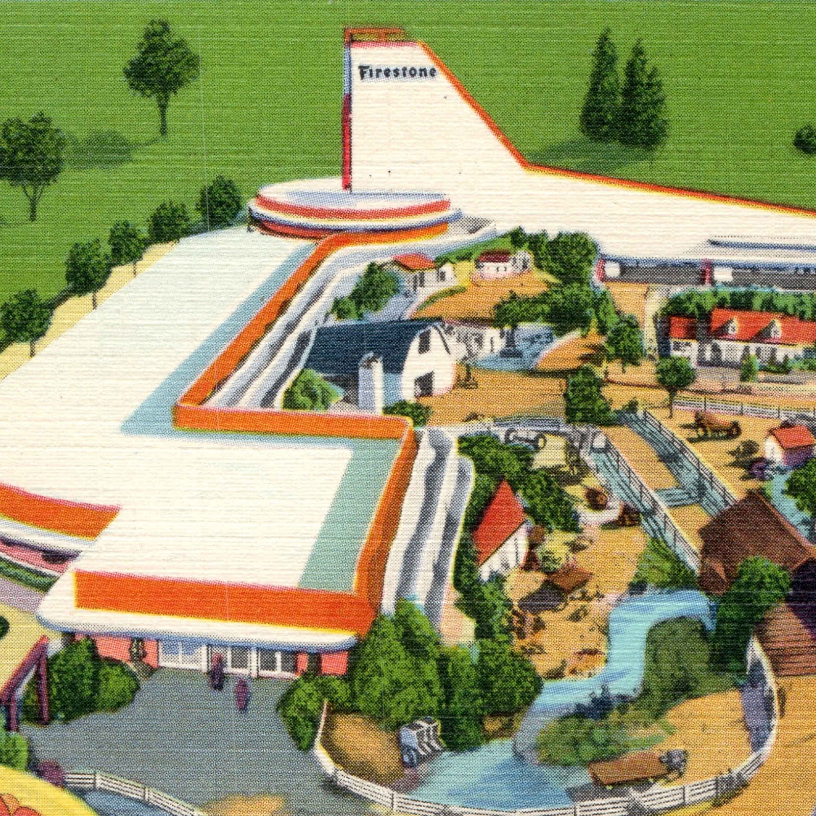 1939 New York World's Fair Postcard Firestone Tire Rubber Co Building NY Linen
