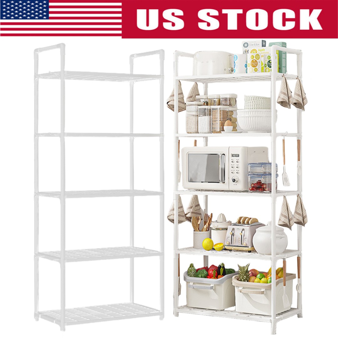 5-Tier Plastic Rack Free Standing Shelving Unit Adjustable Heavy Duty Storage