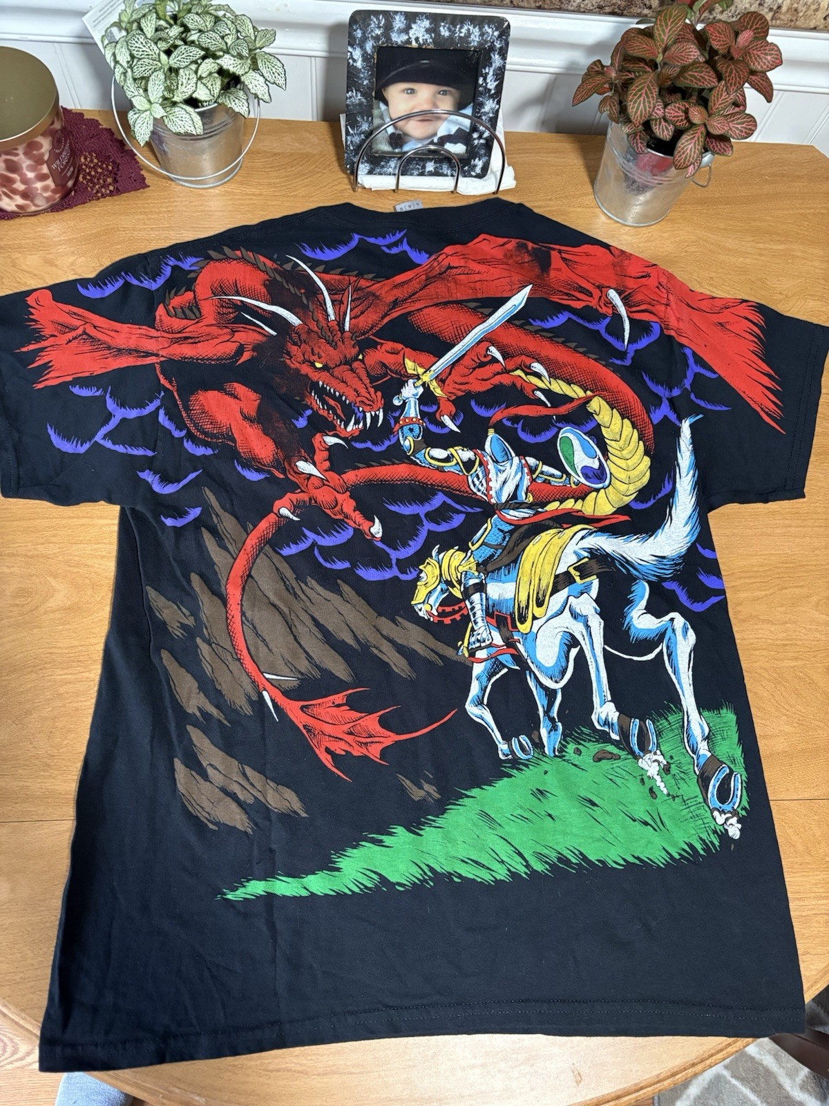 Vintage 1993 kiss T-shirt liquid blue “ Dragon vs Knight“ AOP Fantasy Gildan Tee Vintage 1993 kiss T-shirt liquid blue “ Dragon vs Knight“ AOP Fantasy Gildan Tee