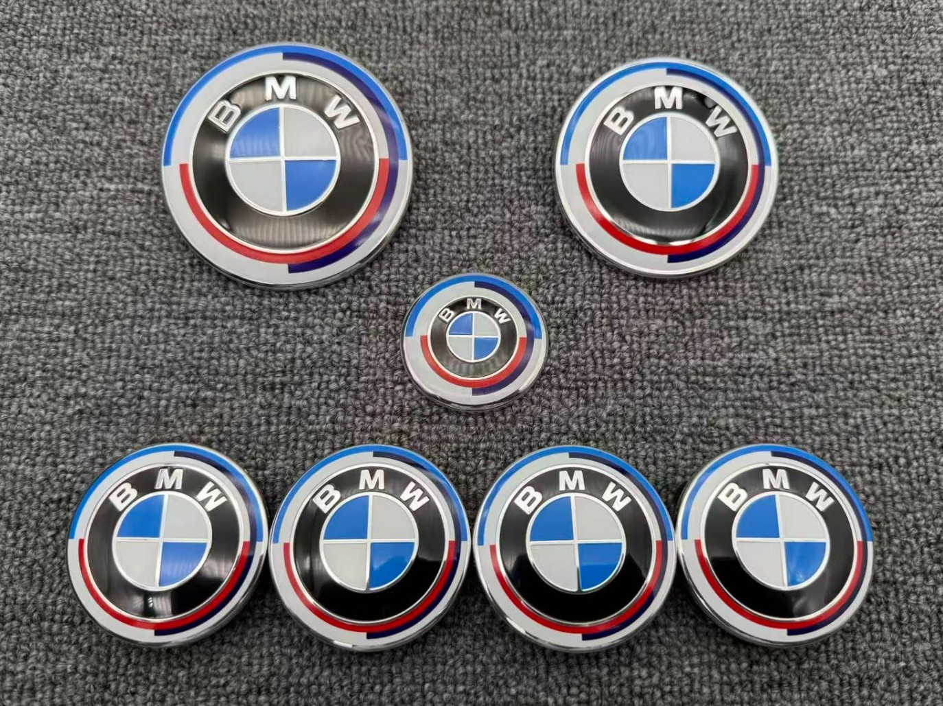 7pcs 50th Anniversary Roundel Hood Trunk Wheel Cap Emblem Badge w/ Grommets