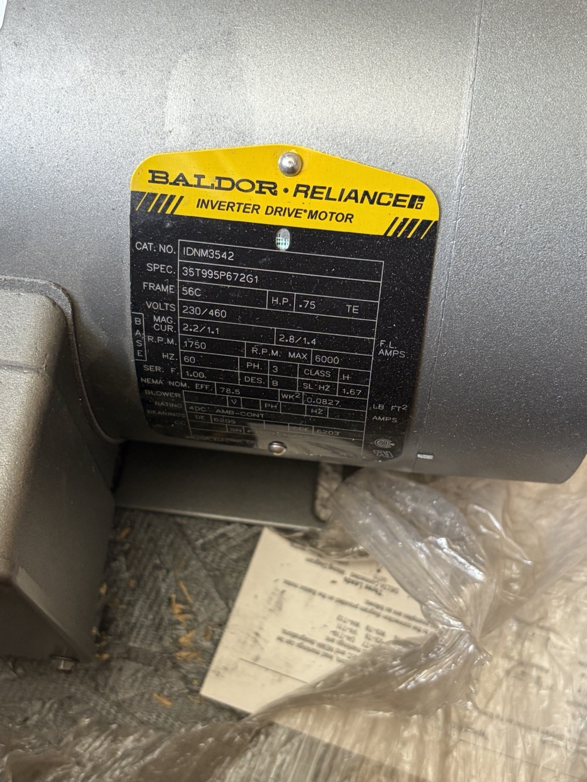 BALDOR SUPER-E MOTOR IDNM3542, .75HP 460V 1750RPM NEW IN BOX BALDOR SUPER-E MOTOR IDNM3542, .75HP 460V 1750RPM NEW IN BOX