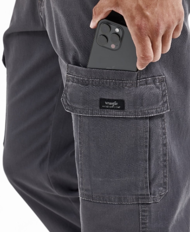 Men's Wrangler cargo pants w/ stretch relaxed fit Anthracite Grey CHOOSE SIZE