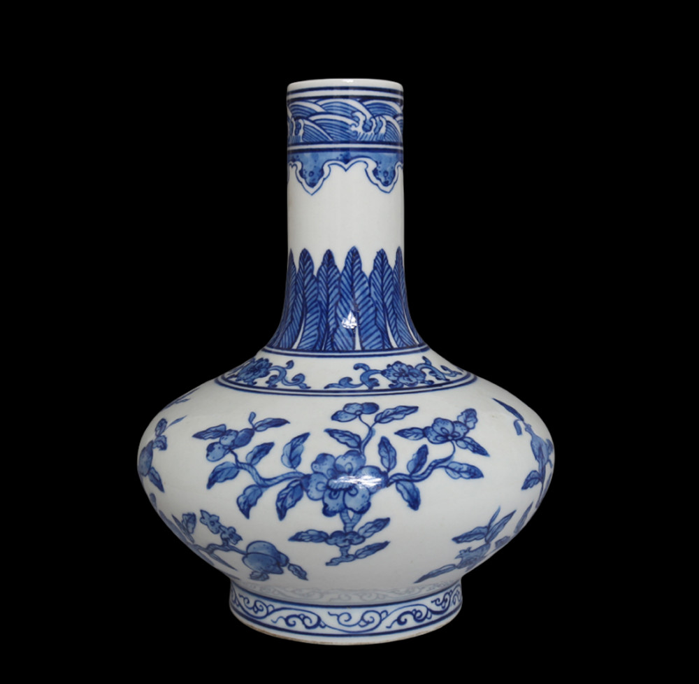 Qianlong Signed Old Chinese Blue&White Porcelain Vase w/pomegranate