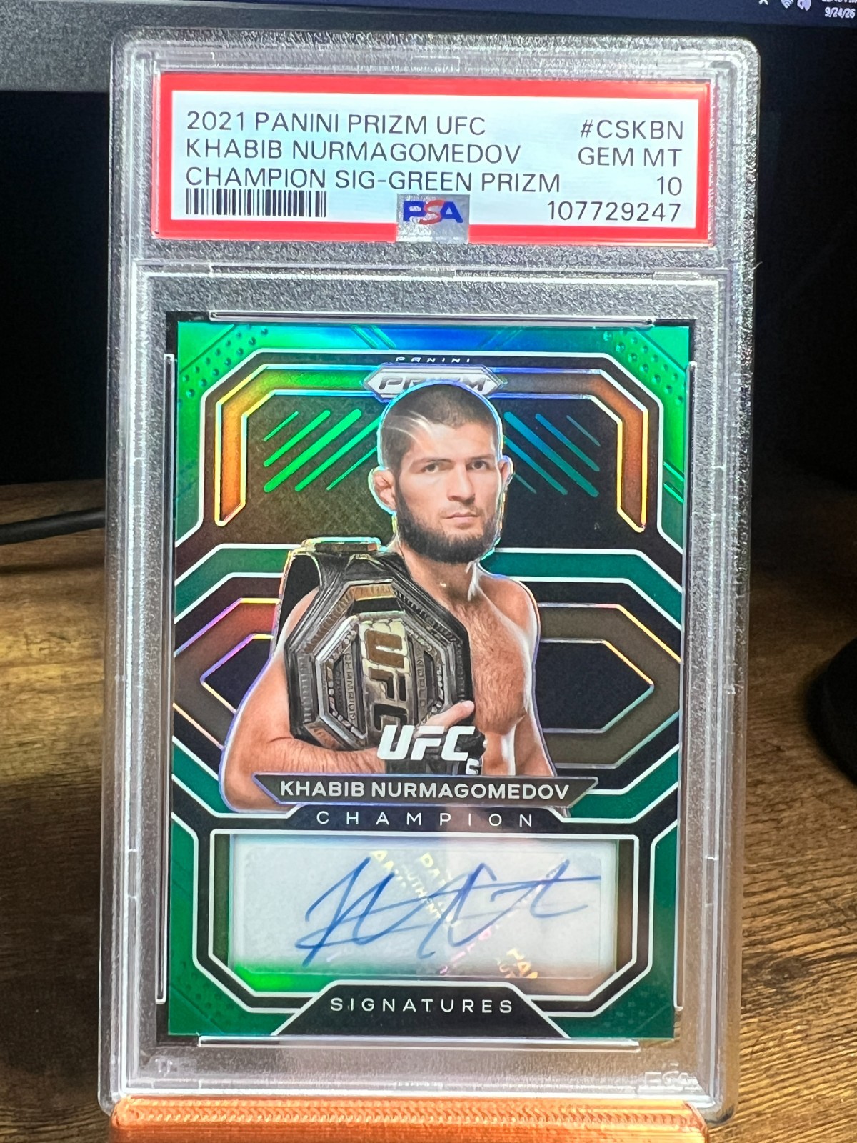 2021 Prizm UFC Khabib Nurmagomedov Auto Champion Signatures Green Prizm PSA 10