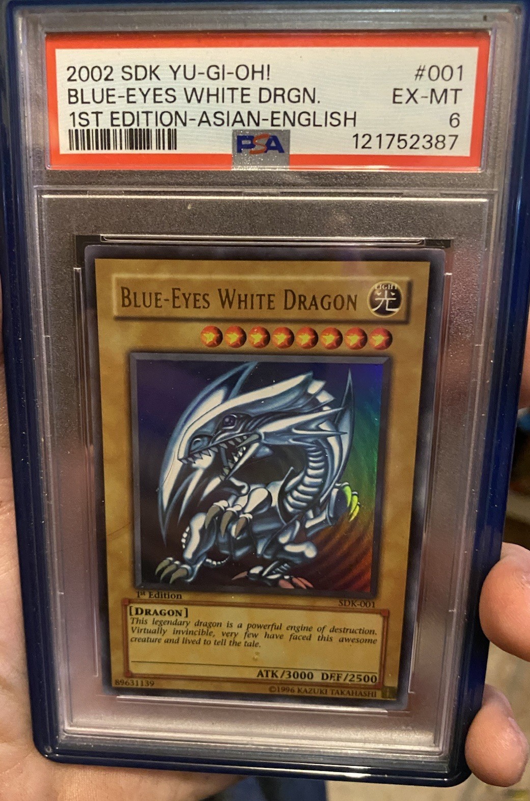 Konami 2002 Yu-Gi-Oh Blue-Eyes White Dragon SDK-001 1st Ed Holo PSA 6 Konami 2002 Yu-Gi-Oh Blue-Eyes White Dragon SDK-001 1st Ed Holo PSA 6