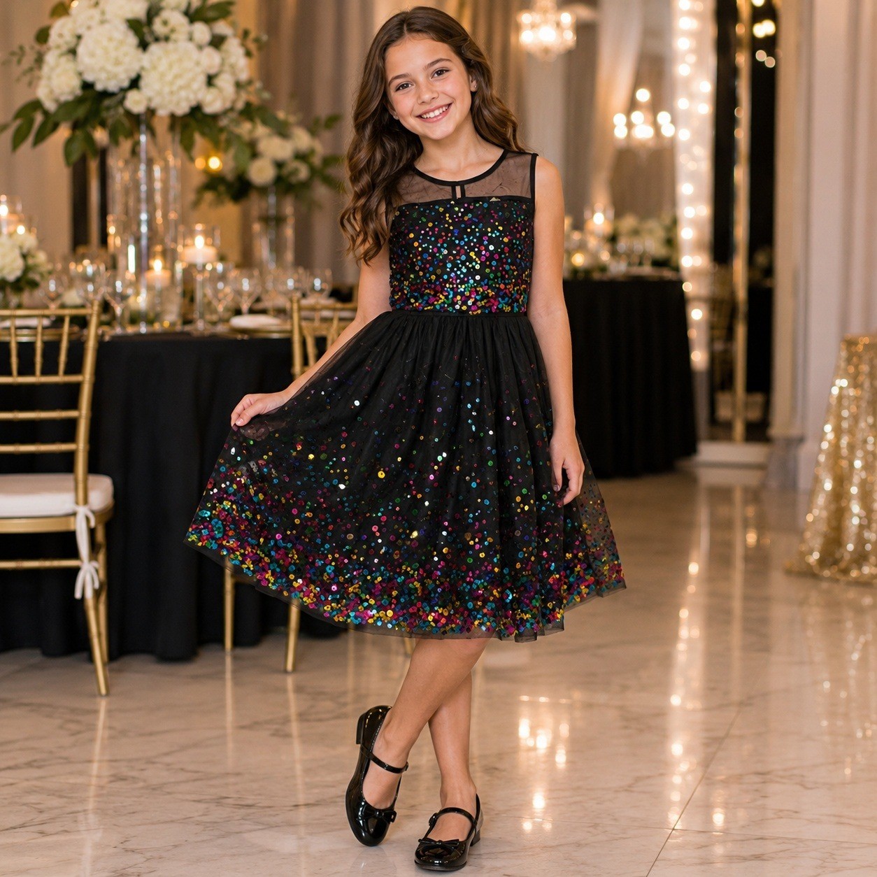 NWT Speechless Kids Girls Black Multi Color Sequin Mesh Party Dress Size 12