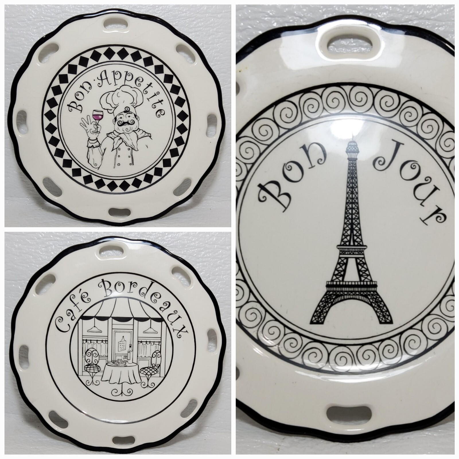 3 Young\'s Happy Chef Ceramic Decorative Bright White & Bold Black Serving Plates 3 Young\'s Happy Chef Ceramic Decorative Bright White & Bold Black Serving Plates