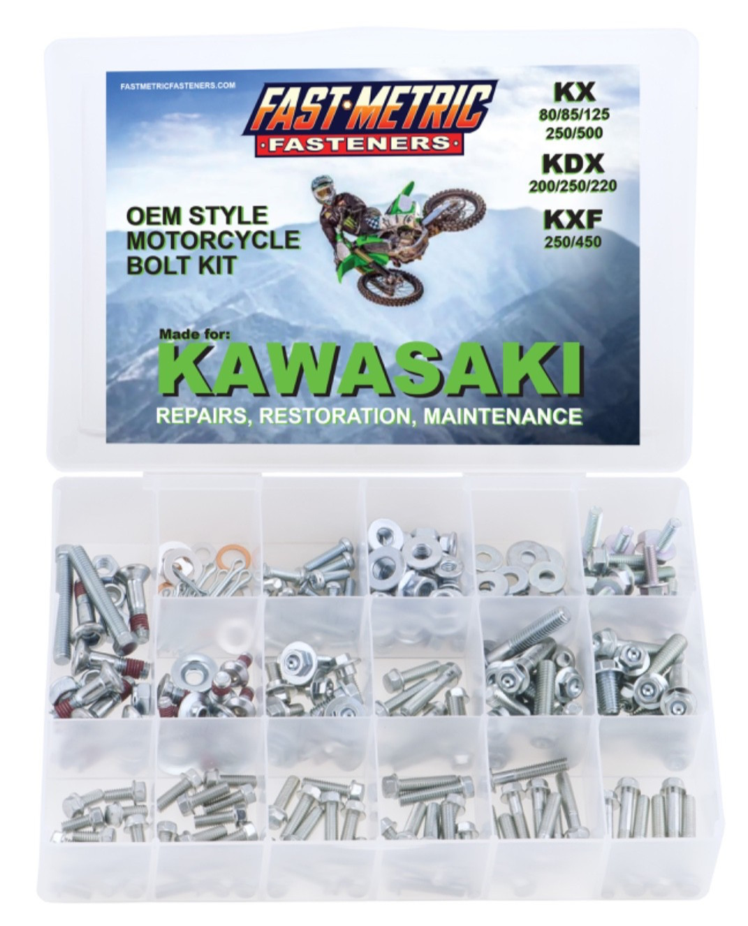 Kawasaki 250pc KX Bolt Kit KX60 KX65 KX80 KX85 KX100 KX125 KX250 KX400 420 KX500
