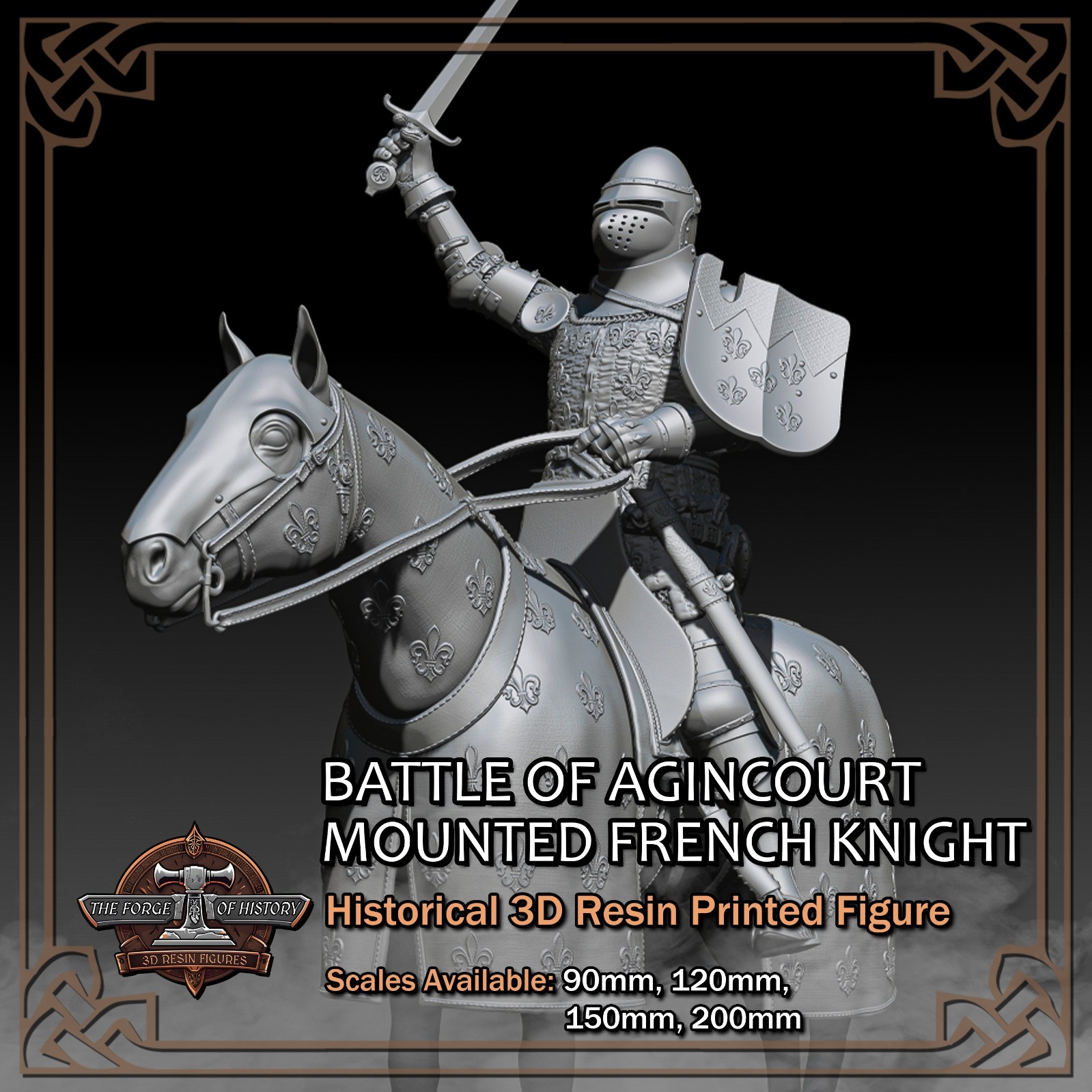 Agincourt Mounted French Knight - Scale 1/18 to 1/9 - 3D Resin Printed Figure