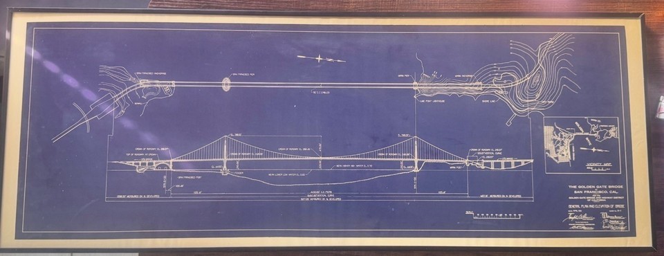 Framed Blueprints Golden Gate Bridge San Francisco