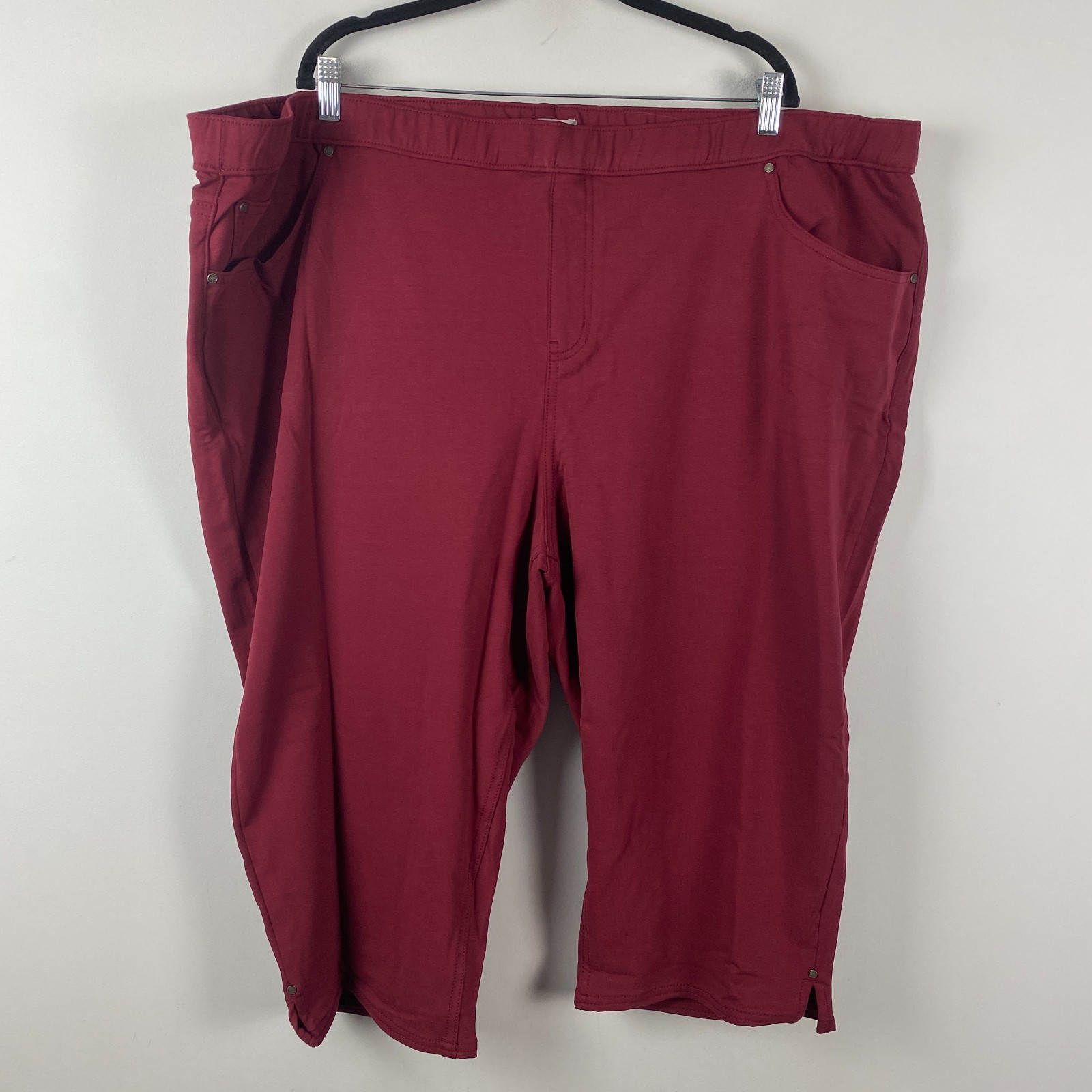Catherines Knit Pull On Jeans Size 4X Red Straight Leg Pockets Stretch