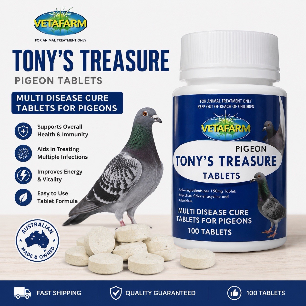 Tony\'s Treasure Tablets - Multi Disease Cure - 5 in 1 Tablet for Pigeons