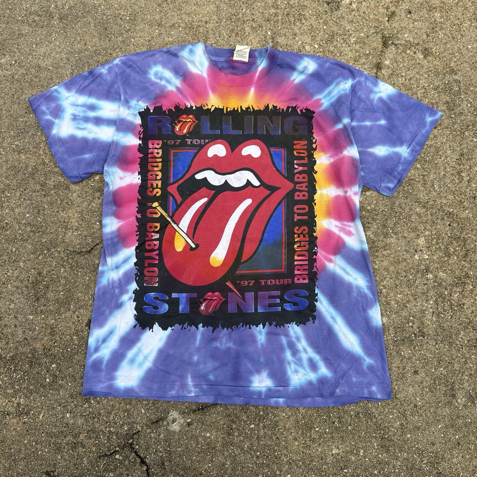 Vintage 1997 Rolling Stones Bridges to Babylon Tour Tie Dye band tee