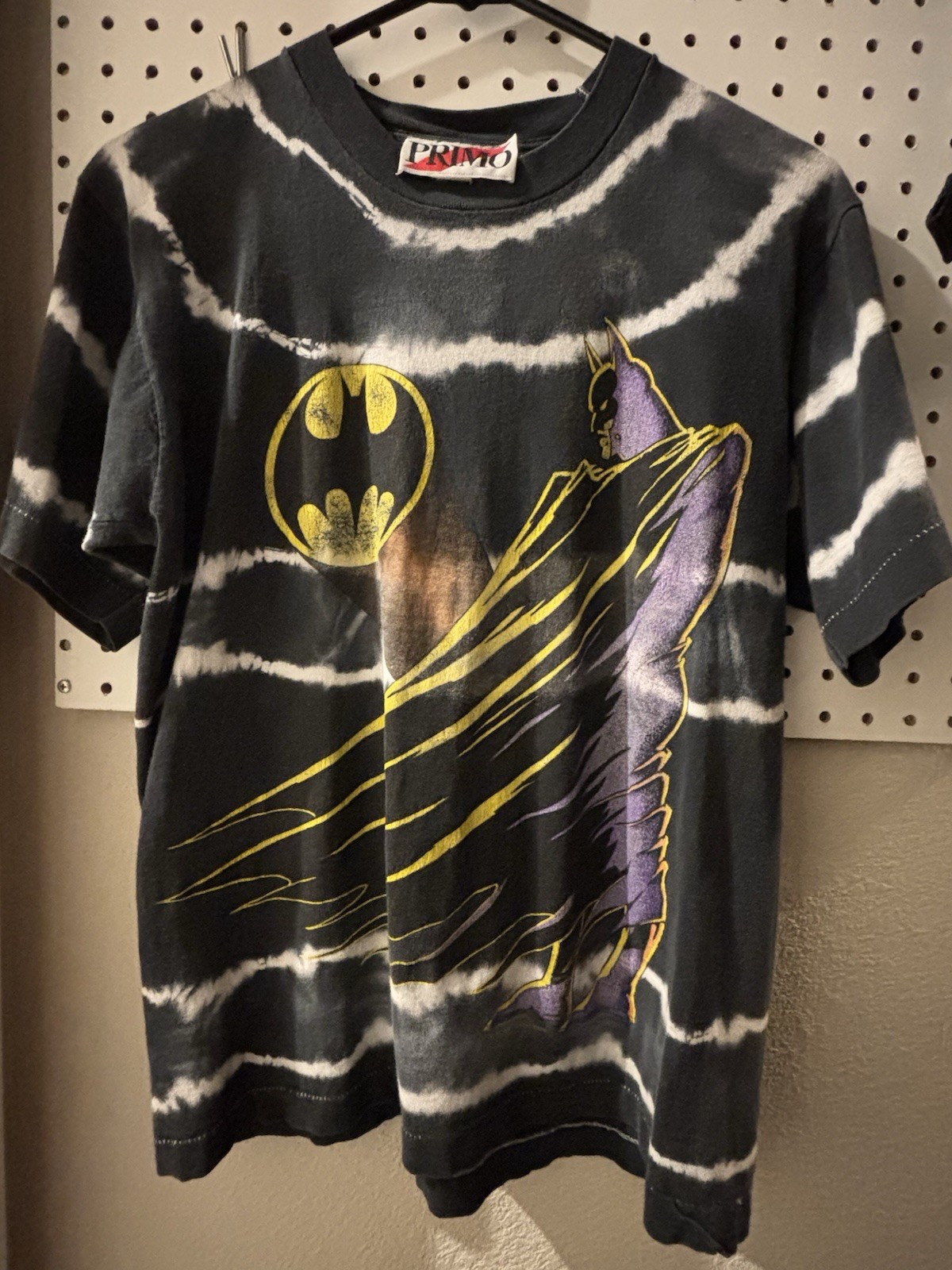 Vintage Primo Batman Tie-Dye Graphic T-Shirt Black/White Crew neck One Size Vintage Primo Batman Tie-Dye Graphic T-Shirt Black/White Crew neck One Size