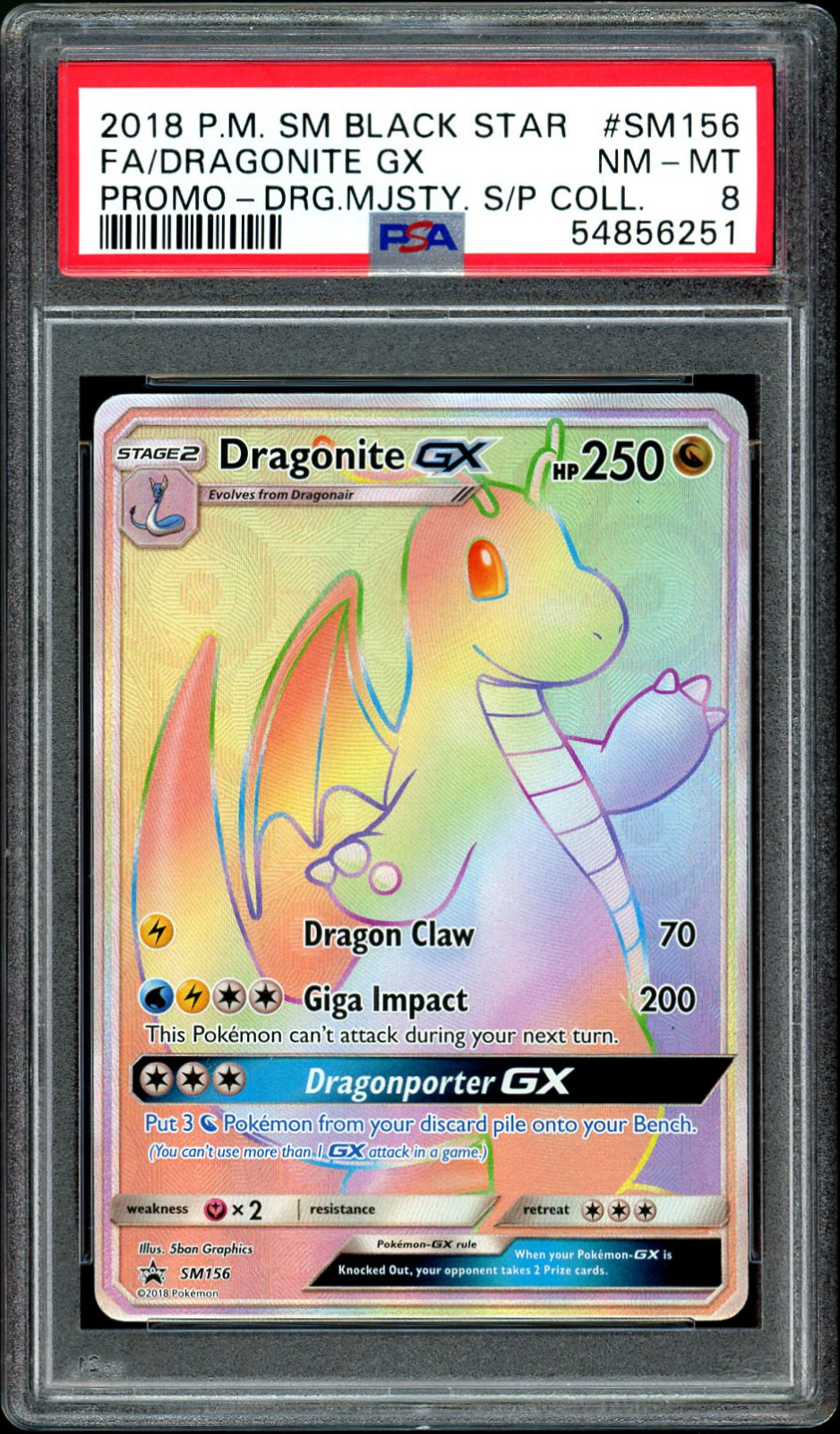 2018 POKEMON S&M DRAGON MAJESTY DRAGONITE GX #SM156 BLACK STAR PROMO HOLO PSA 8