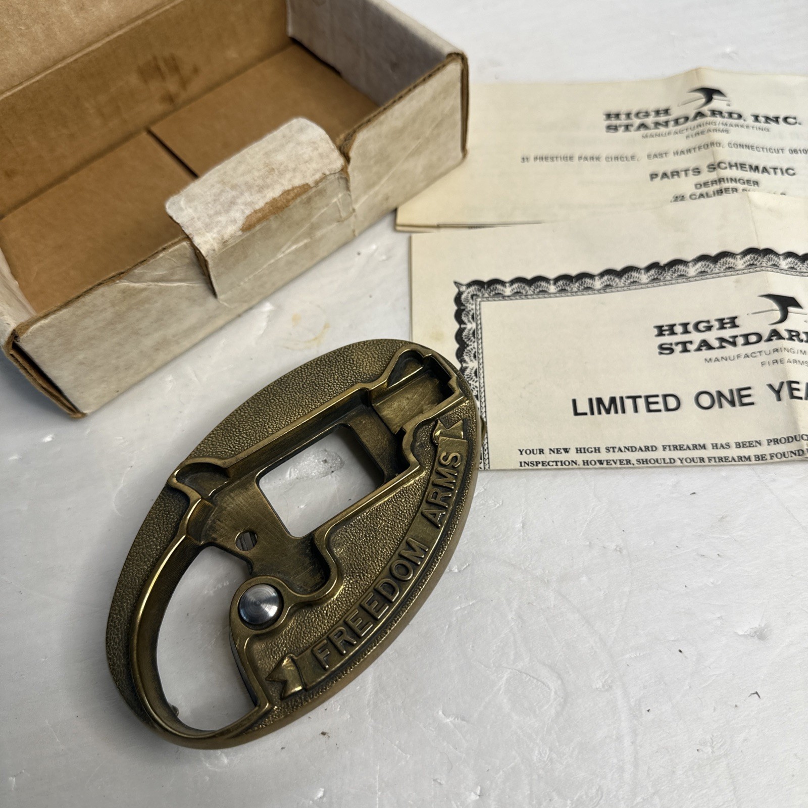 Vintage Freedom Arms Brass Belt Buckle Only For Mini Revolver USA Rare NOS