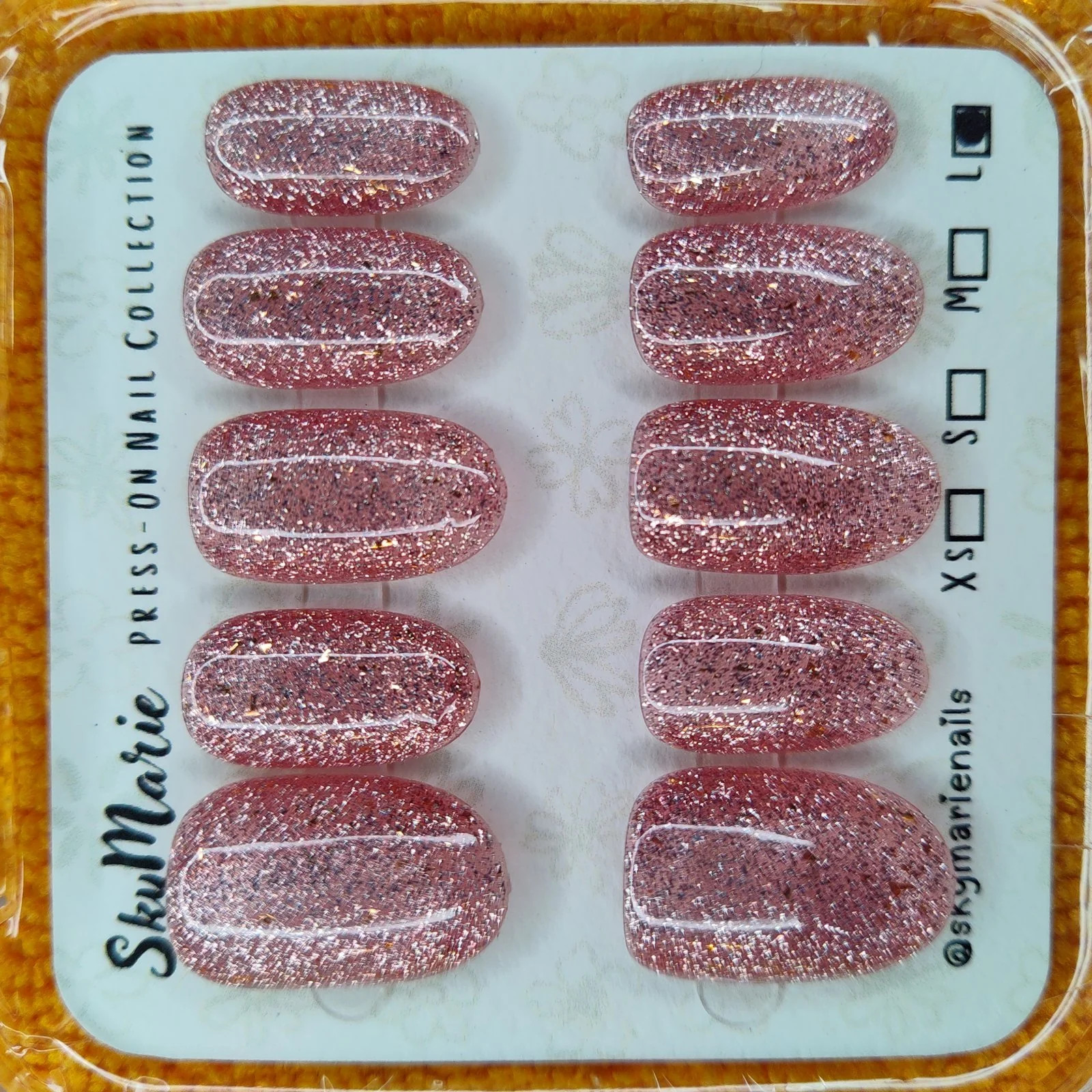 SkyMarie Handmade Large Rose Gold Glitter Press-On Nails | Shimmer Oval Almond SkyMarie Handmade Large Rose Gold Glitter Press-On Nails | Shimmer Oval Almond