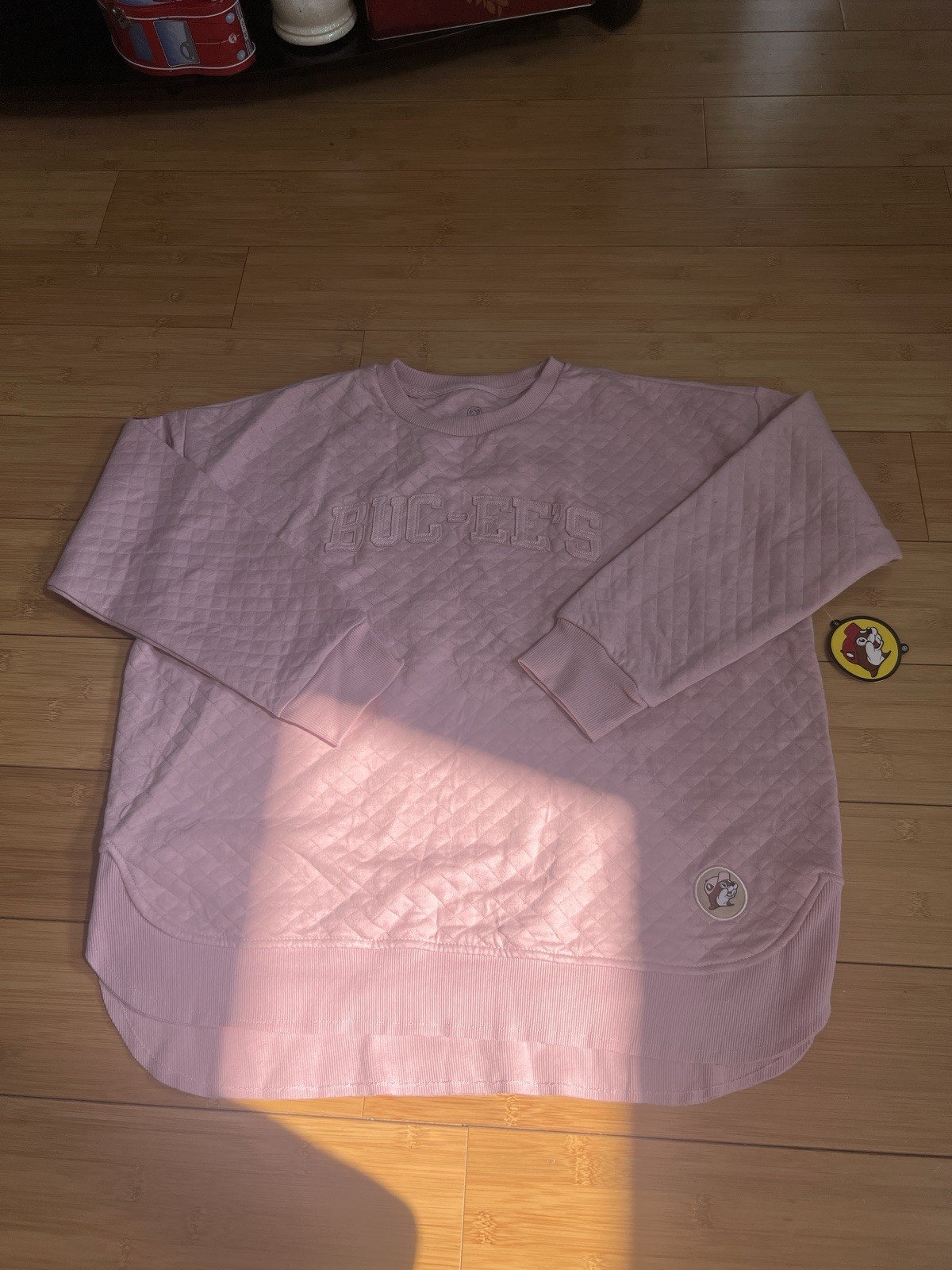 Buc-ee\'s Pink Quilted Pullover Sweatshirt Women\'s Size Large LG Fleece Crewneck