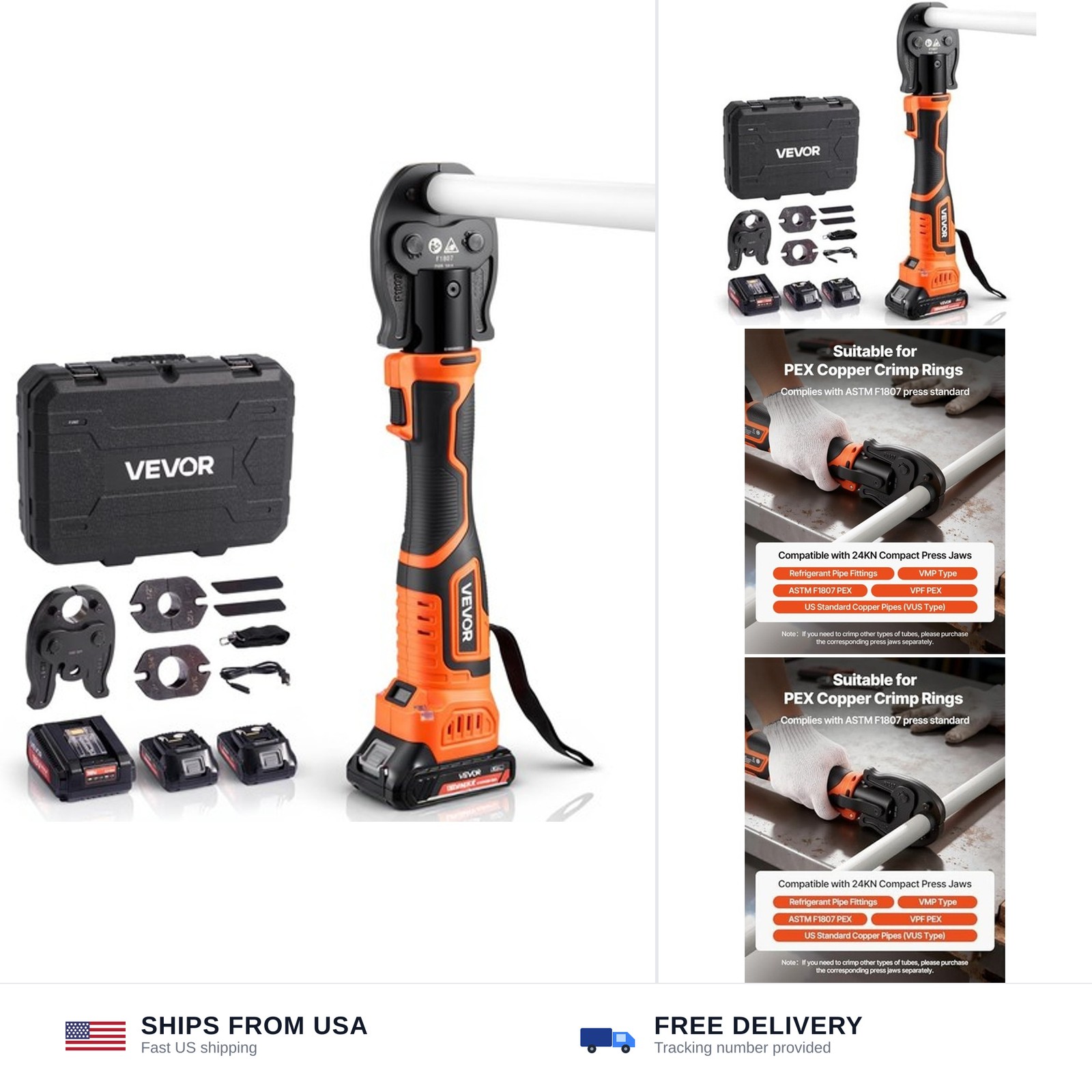 VEVOR Cordless Mini Press Tool, 18V Electric Pipe Crimping Tool for 1/2 VEVOR Cordless Mini Press Tool, 18V Electric Pipe Crimping Tool for 1/2