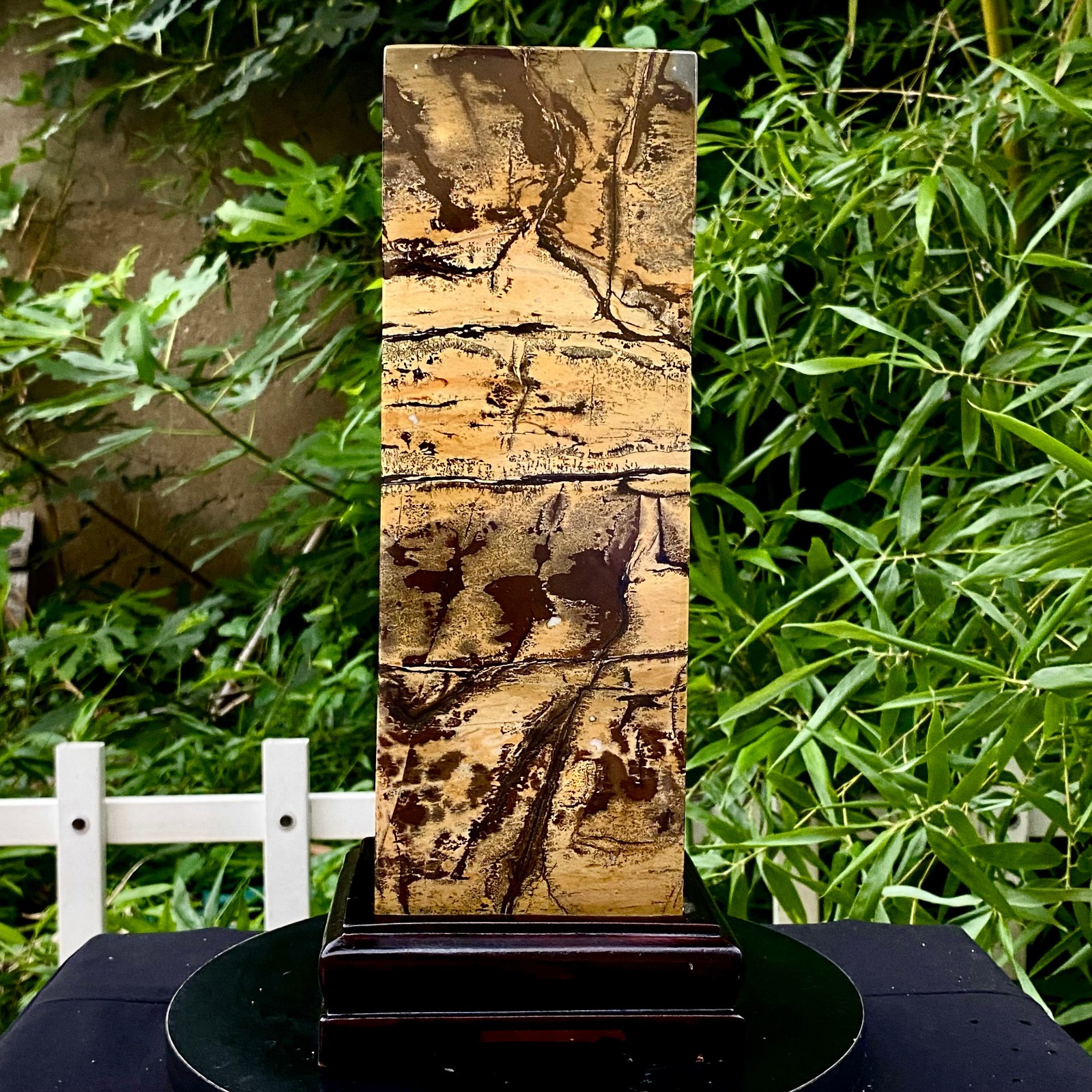 18.5LB Large Natural Chinese Dendritic Limestone Picture Stone Guohua column