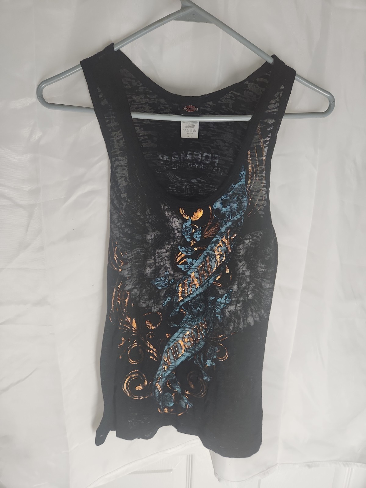 Harley-Davidson Women’s Black Sheer Studded RhinestoneLogo Tank Top Scoop Neck Harley-Davidson Women’s Black Sheer Studded RhinestoneLogo Tank Top Scoop Neck