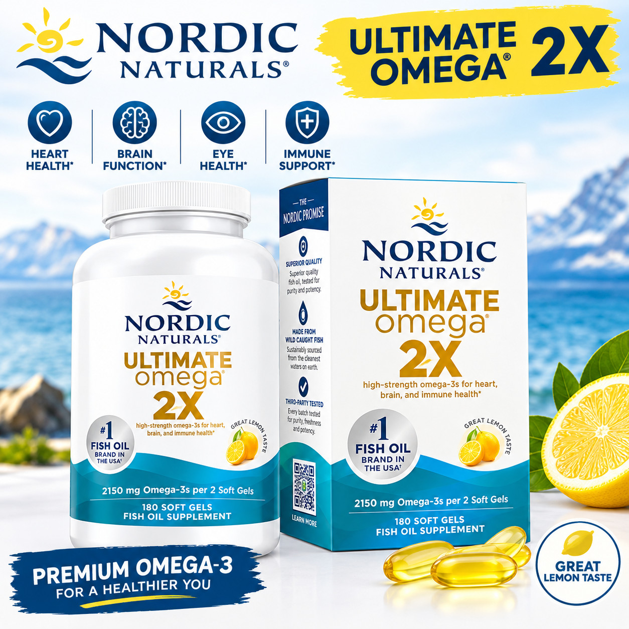 Nordic Naturals Ultimate Omega 2x Fish Oil 2150 mg 180 SoftGels EPA & DHA