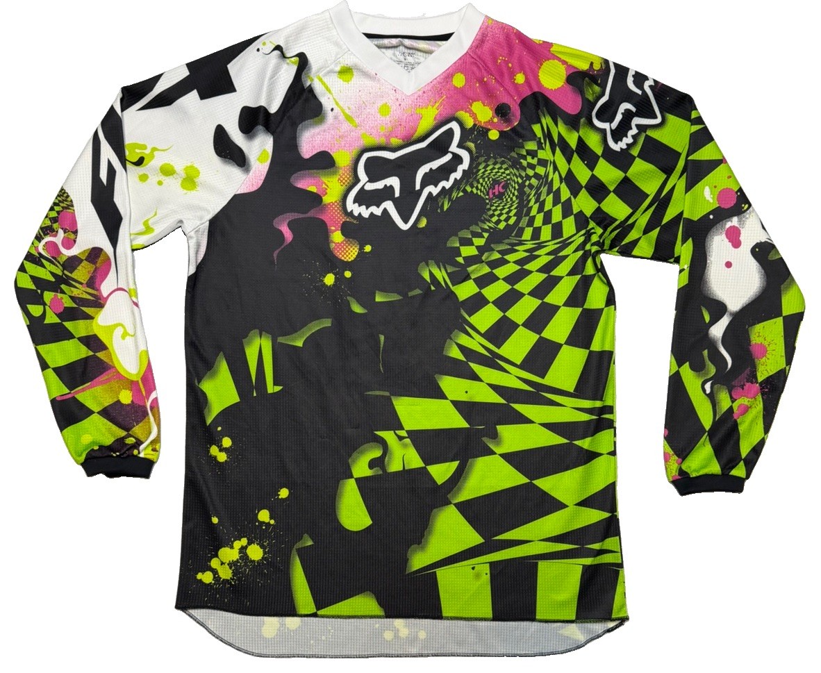 Fox Racing HC Checked Out 11 Jersey Small Black Green Pink Vortex Neon Splatter