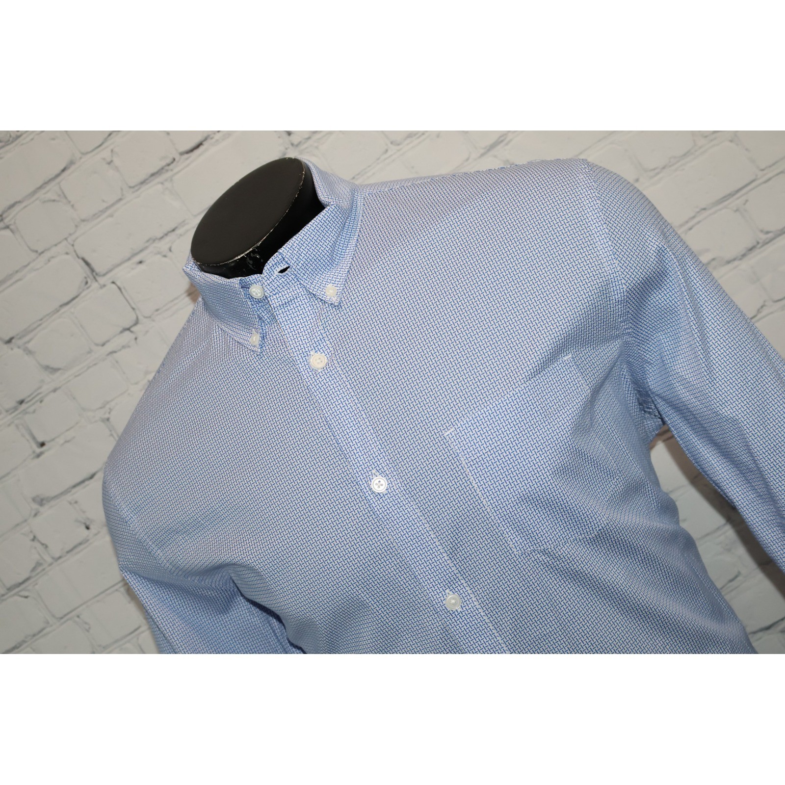 Express Button Down Men Large Blue Geometric Long Sleeve Stretch Dress Shirt