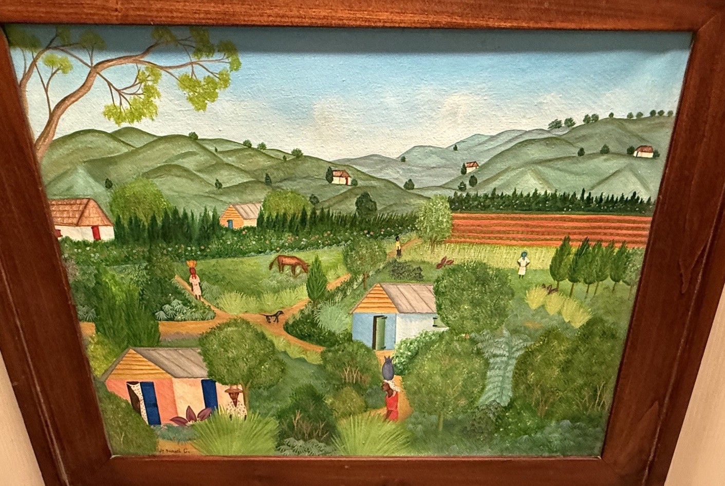 Primitive Haiti Painting Villiage Scene Signed JN Daniel C