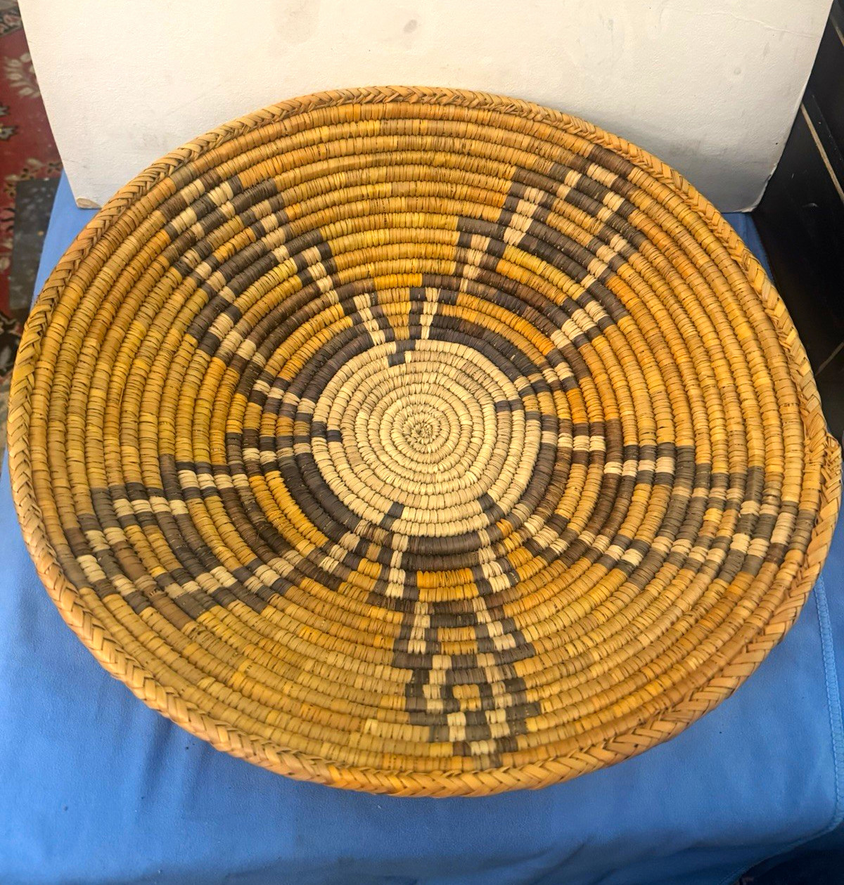 Amazing Vintage Handmade Native American Basket Woven Geometric Hopi? 16in huge Amazing Vintage Handmade Native American Basket Woven Geometric Hopi? 16in huge