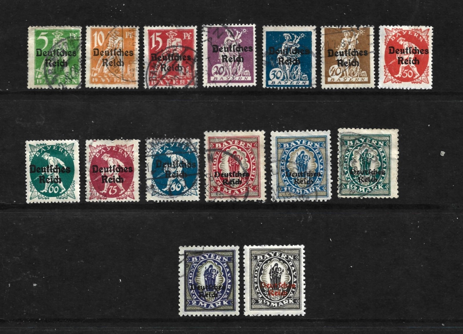 Bavaria Stamps-Scott # 256-270-Set-Used/Mint-LH/H-Overprinted-1920