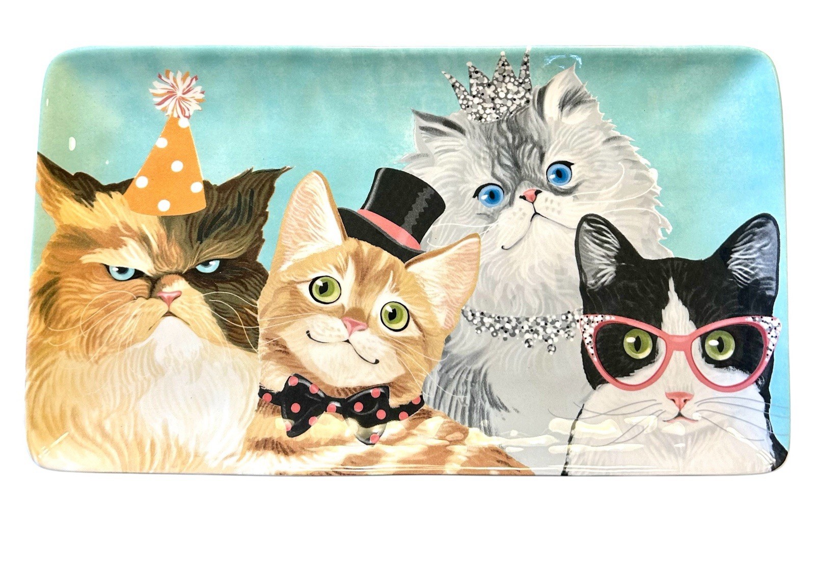 Pier 1 Imports Cat Tray Platter 14” x 8” Whimsical Cats Party Hat Crown Glasses Pier 1 Imports Cat Tray Platter 14” x 8” Whimsical Cats Party Hat Crown Glasses