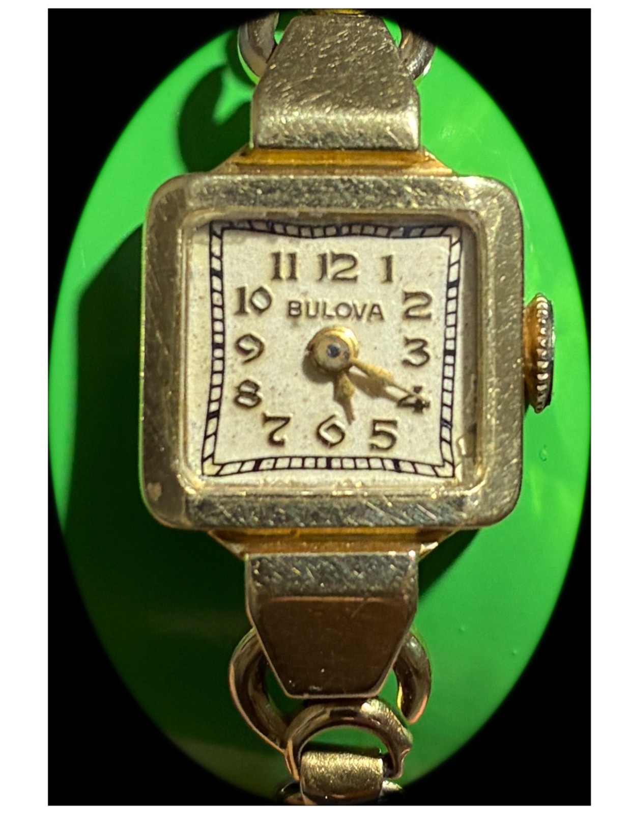 Vintage 1930\'s 14K Bulova Ladies Watch, Original Gold Plated Band,  not running